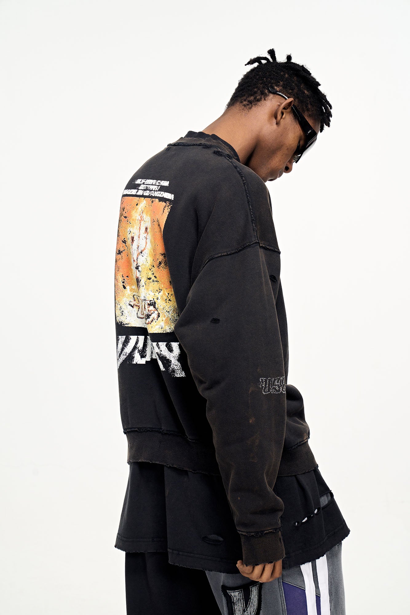 ULIPERY Distressed USB Graphic Long Sleeve Tee Black, premium urban and streetwear designers apparel on PROJECTISR.com, ULIPERY