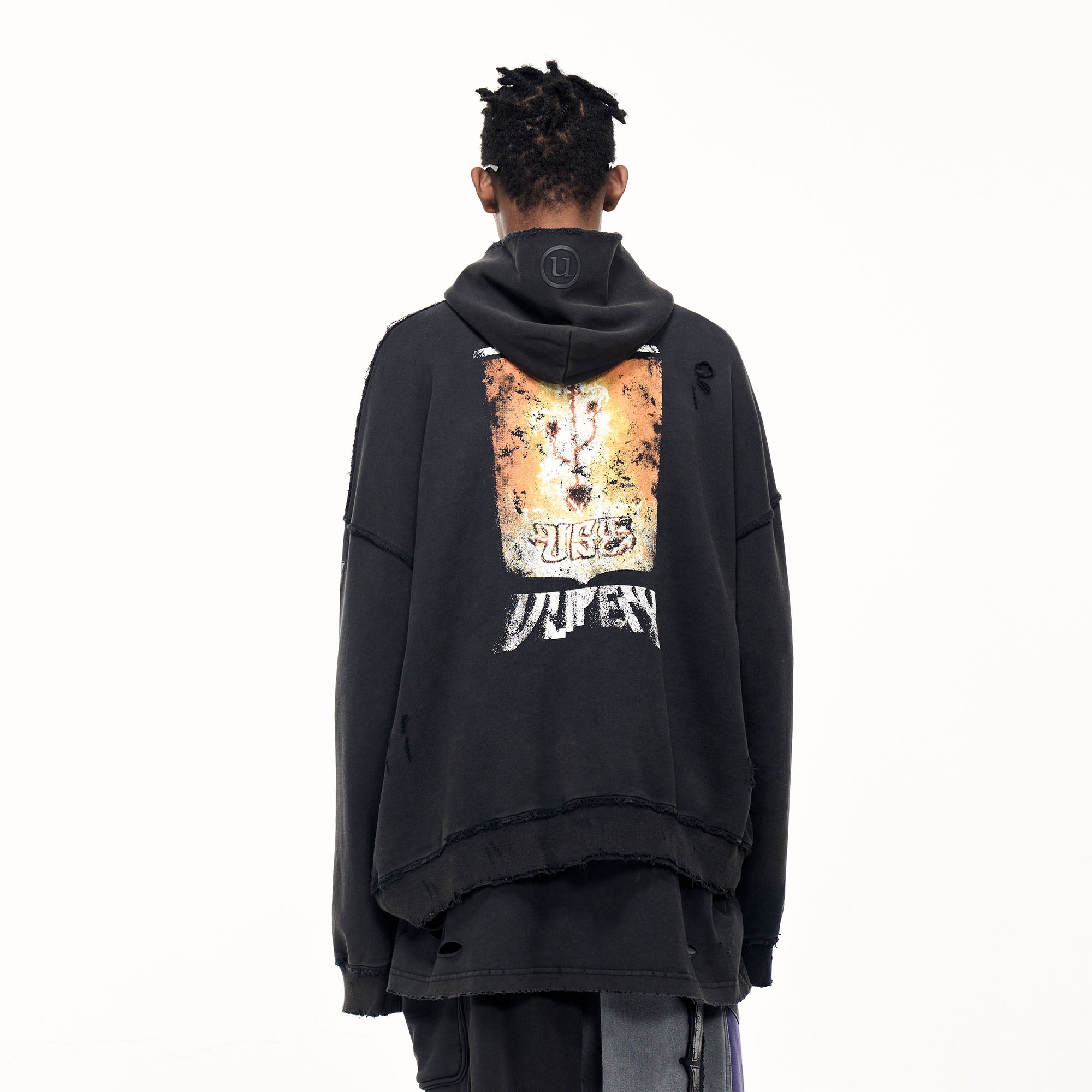 ULIPERY Distressed USB Graphic Hoodie