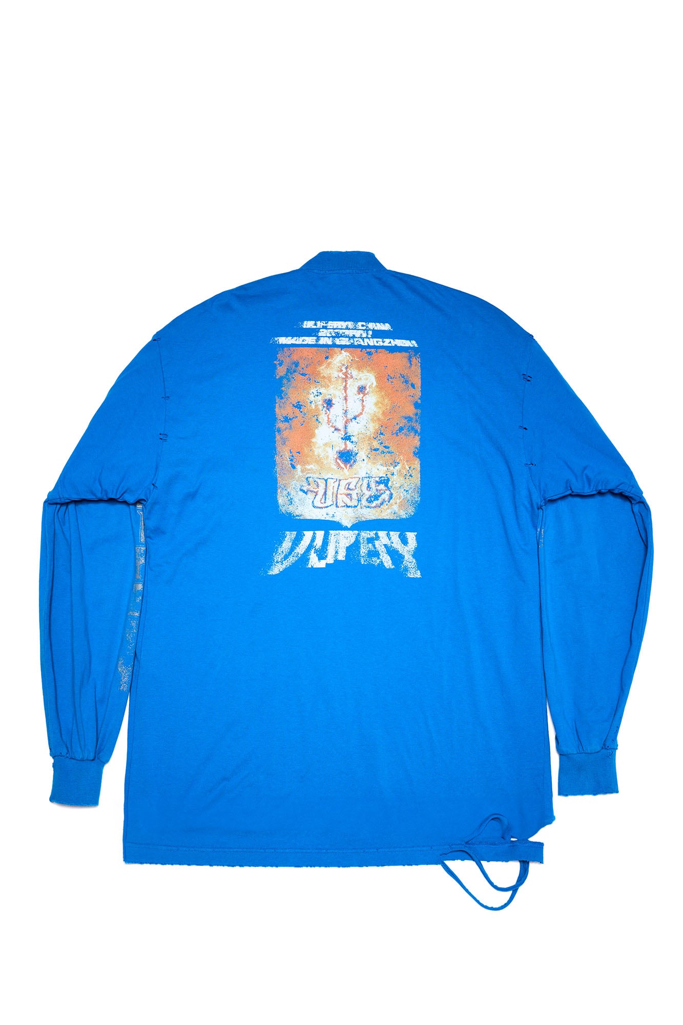 ULIPERY Distressed USB Graphic Long Sleeve Tee Blue, premium urban and streetwear designers apparel on PROJECTISR.com, ULIPERY