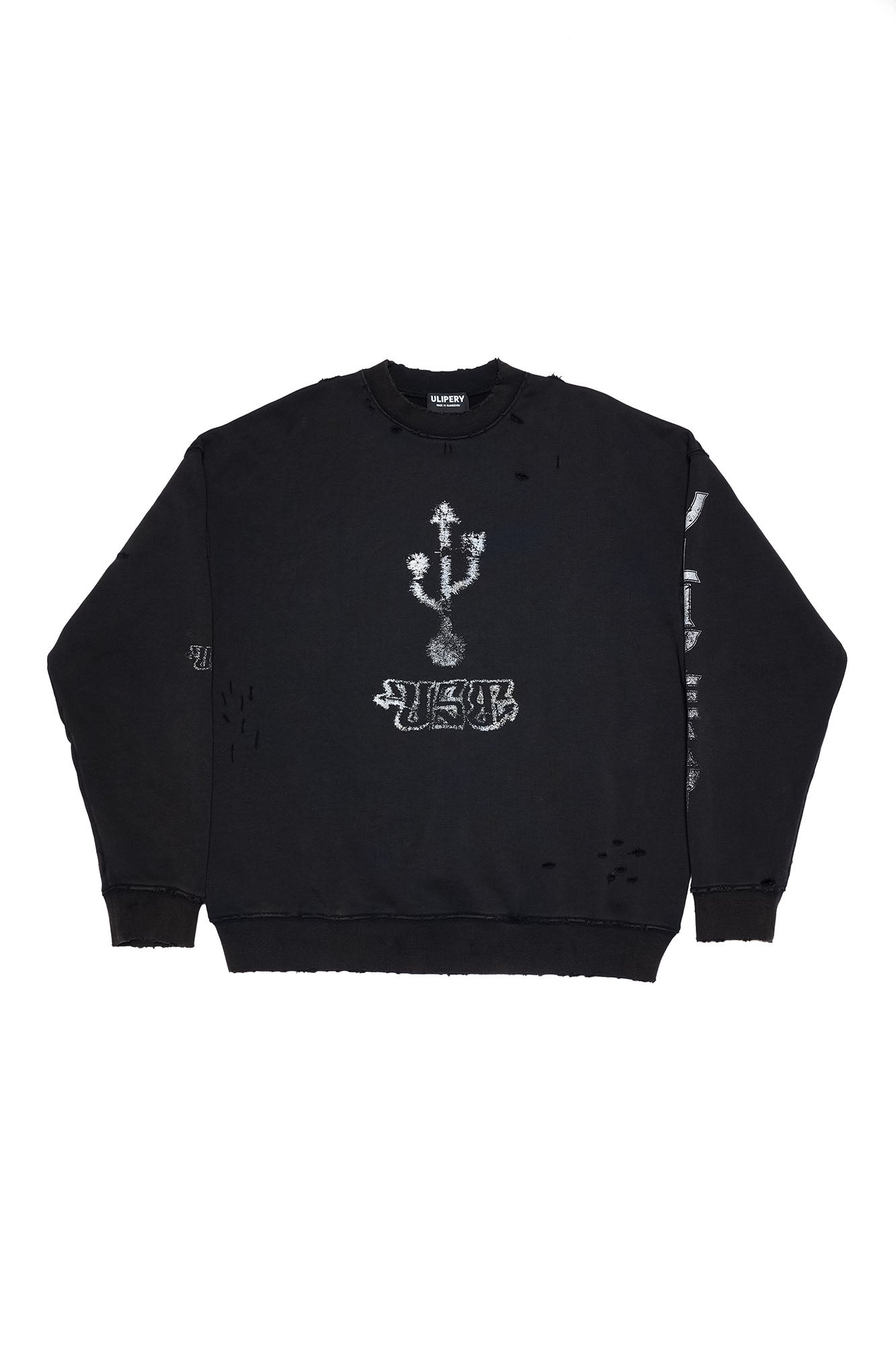 ULIPERY Distressed USB Graphic Long Sleeve Tee Black, premium urban and streetwear designers apparel on PROJECTISR.com, ULIPERY