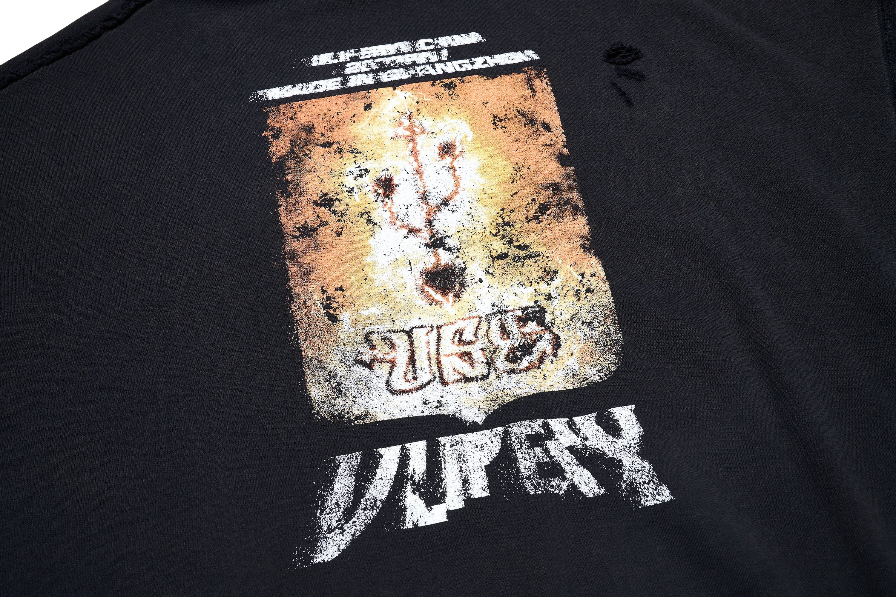 ULIPERY Distressed USB Graphic Hoodie