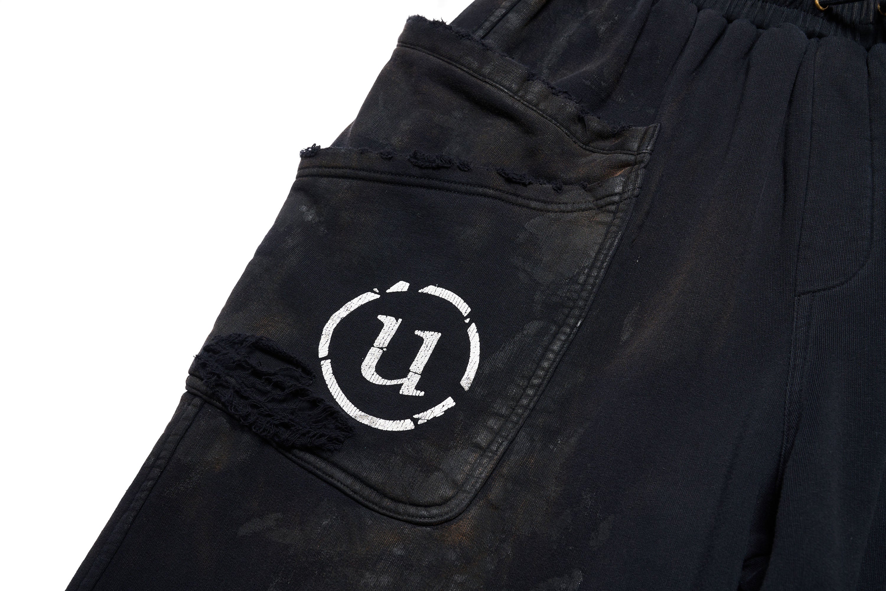 ULIPERY LOGO Mud-Wash Frayed Sweatpants