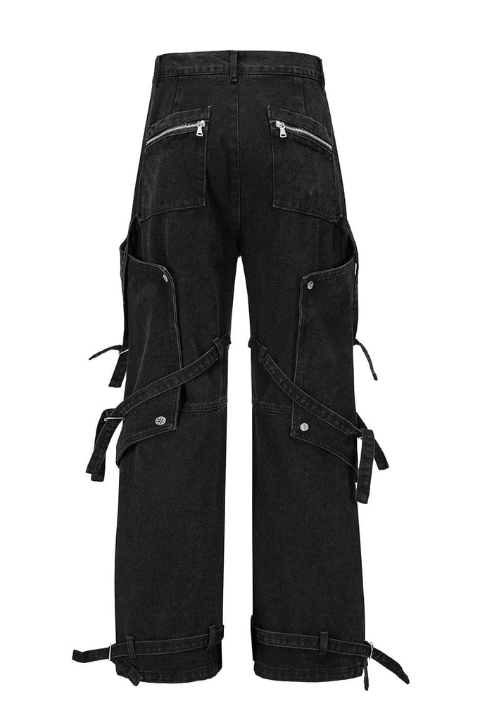 FLYERRER Spliced Faux-Layered Strap Zipper Pants, premium urban and streetwear designers apparel on PROJECTISR.com, FLYERRER