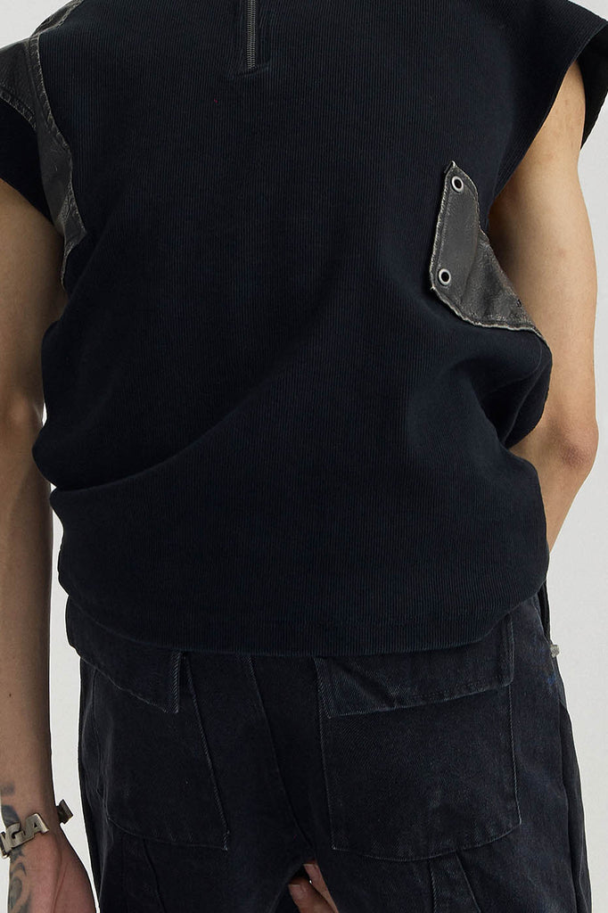 FLYERRER Spliced Faux Leather Vest, premium urban and streetwear designers apparel on PROJECTISR.com, FLYERRER