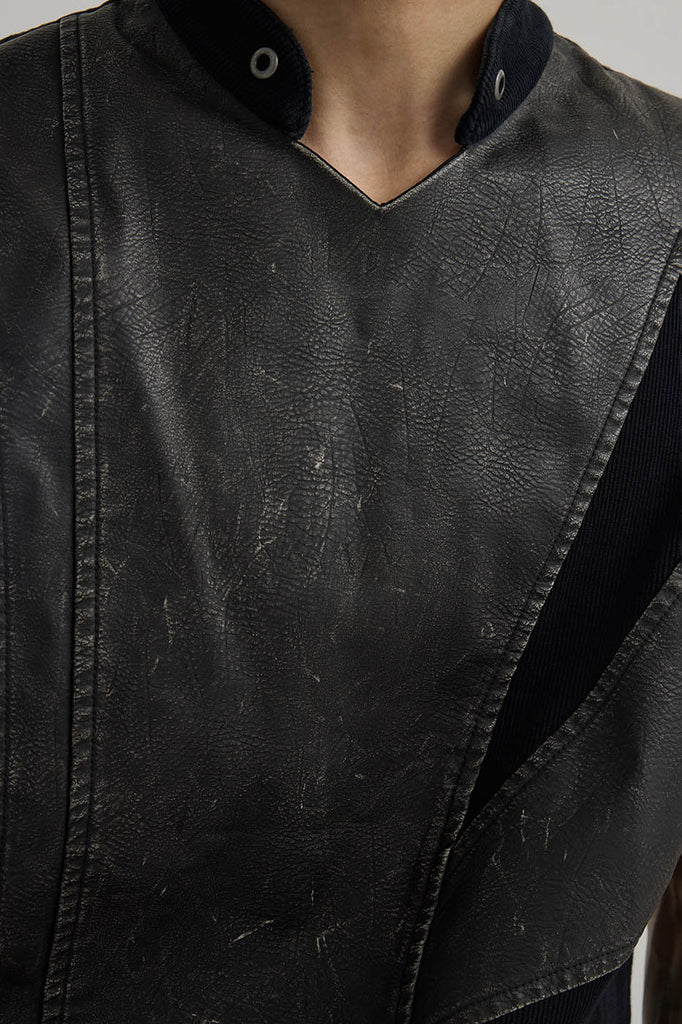 FLYERRER Spliced Faux Leather Vest, premium urban and streetwear designers apparel on PROJECTISR.com, FLYERRER