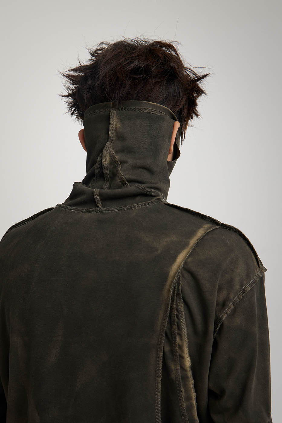 FLYERRER Distressed Reversible Spliced High-Neck L/S Tee, premium urban and streetwear designers apparel on PROJECTISR.com, FLYERRER