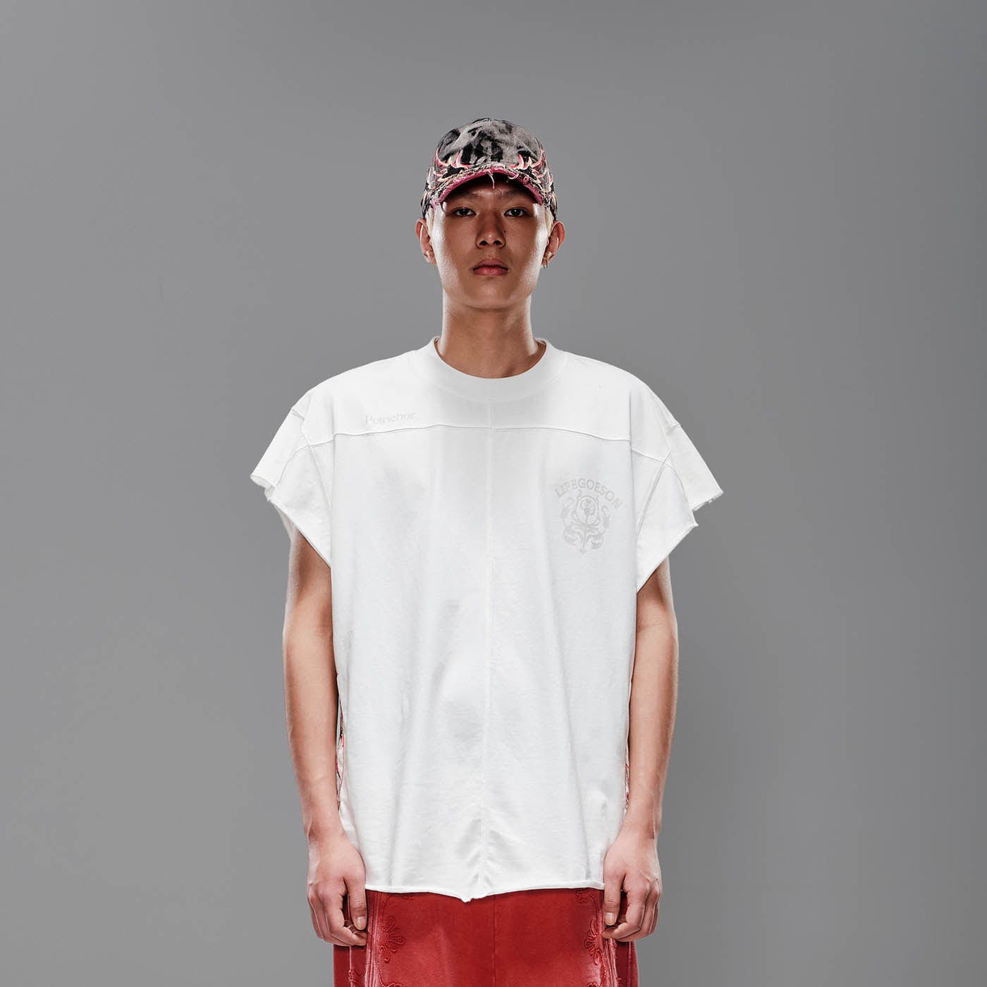 LIFEGOESON Flame Embroidery Deconstructed Sleeveless T-Shirt