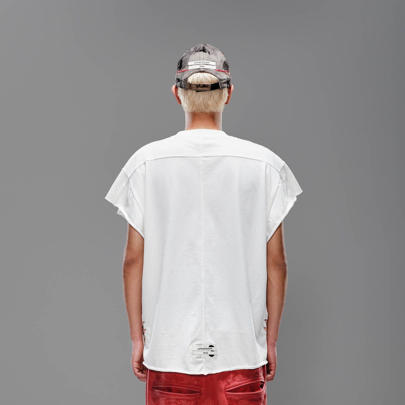 LIFEGOESON Flame Embroidery Deconstructed Sleeveless T-Shirt