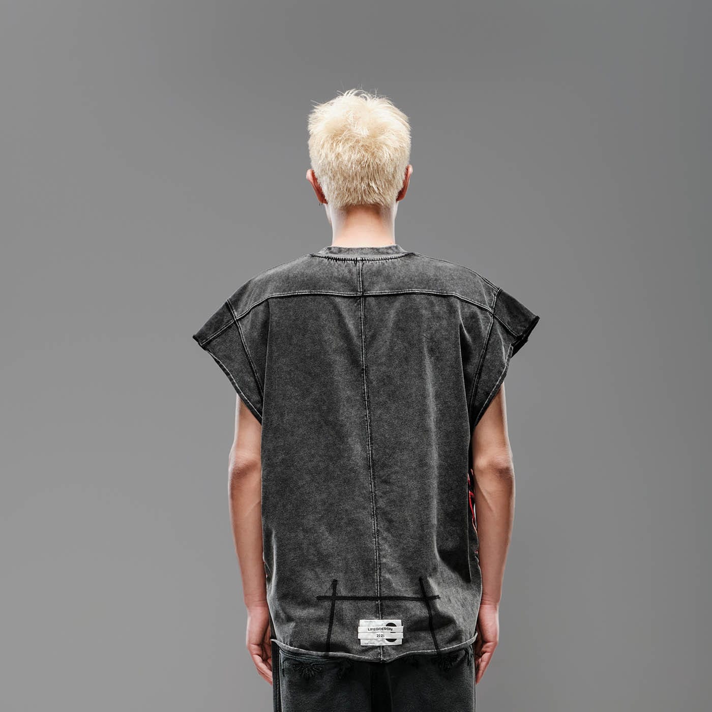 LIFEGOESON Flame Embroidery Deconstructed Sleeveless T-Shirt