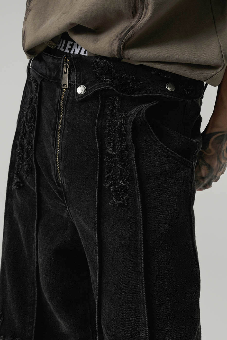 FLYERRER Deconstructed Detachable Frayed Pants, premium urban and streetwear designers apparel on PROJECTISR.com, FLYERRER