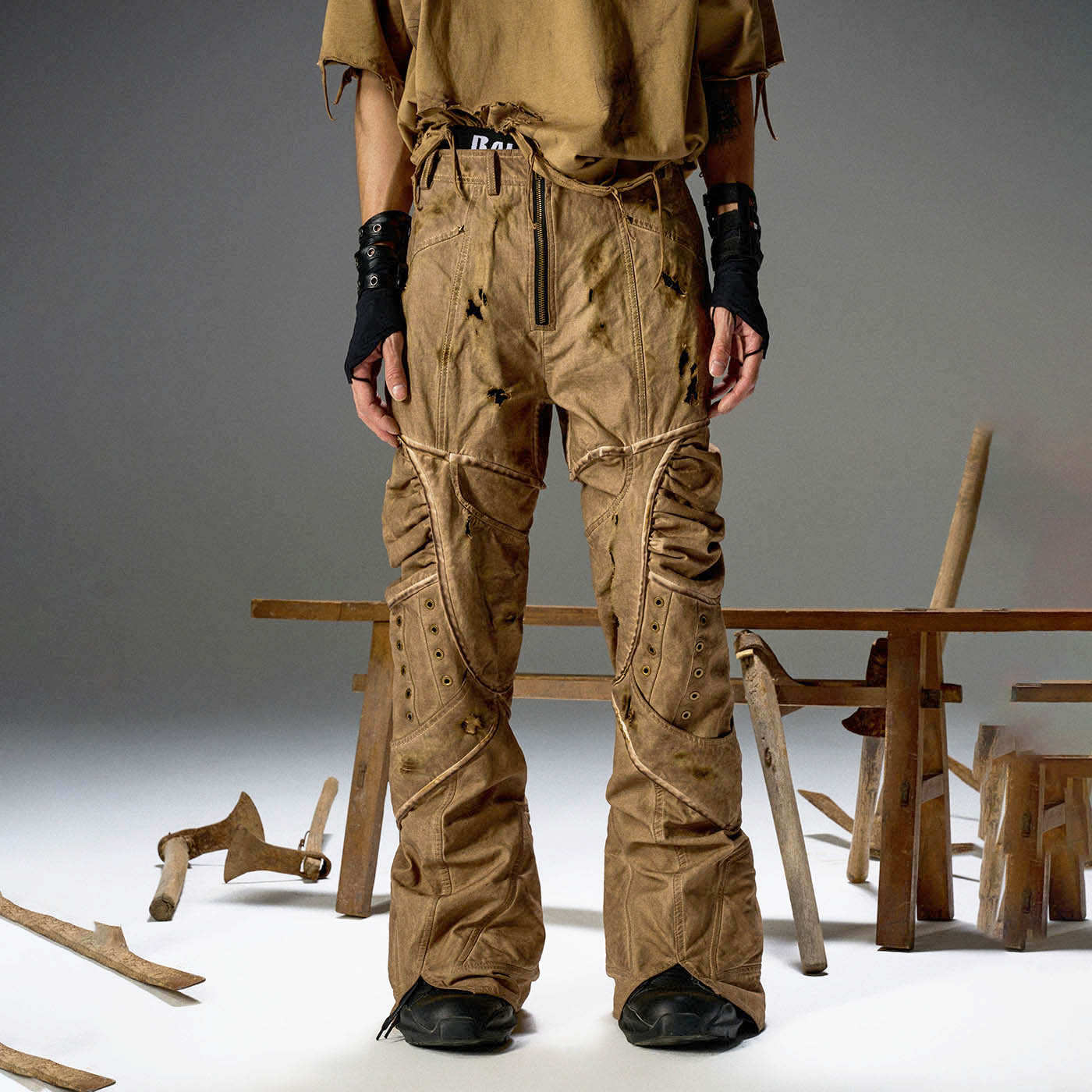 FLYERRER Deconstructed Multi-Pocket Ripped Cargo Pants