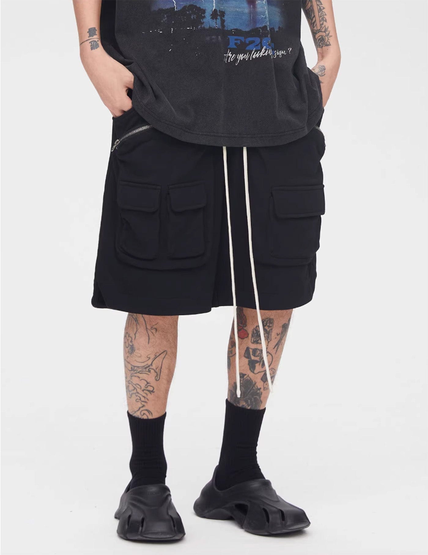 F2CE Modern Multi Pockets Zipper Shorts, premium urban and streetwear designers apparel on PROJECTISR.com, F2CE