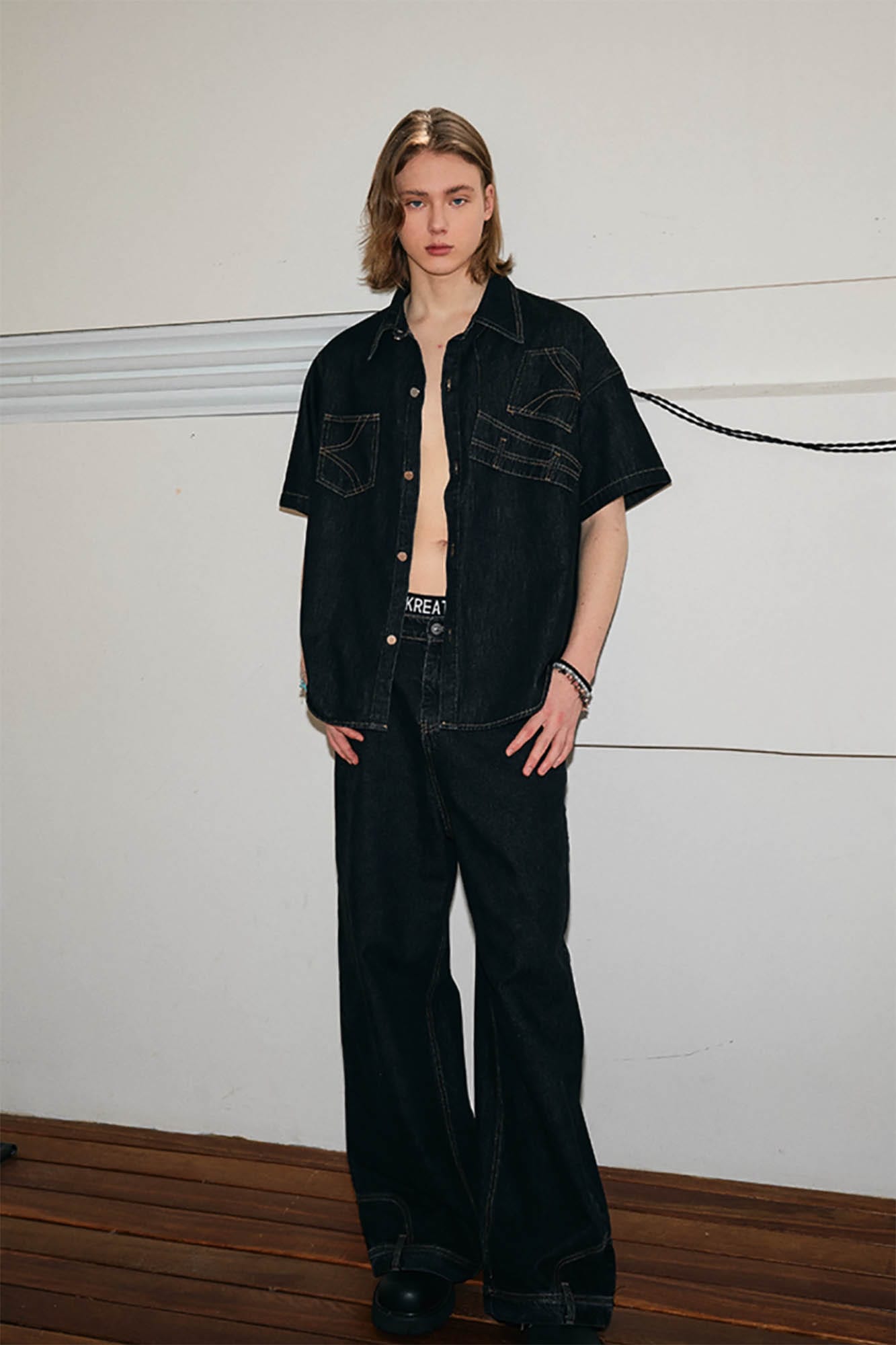 KREATE Inverted Denim Deconstructed Half Shirt