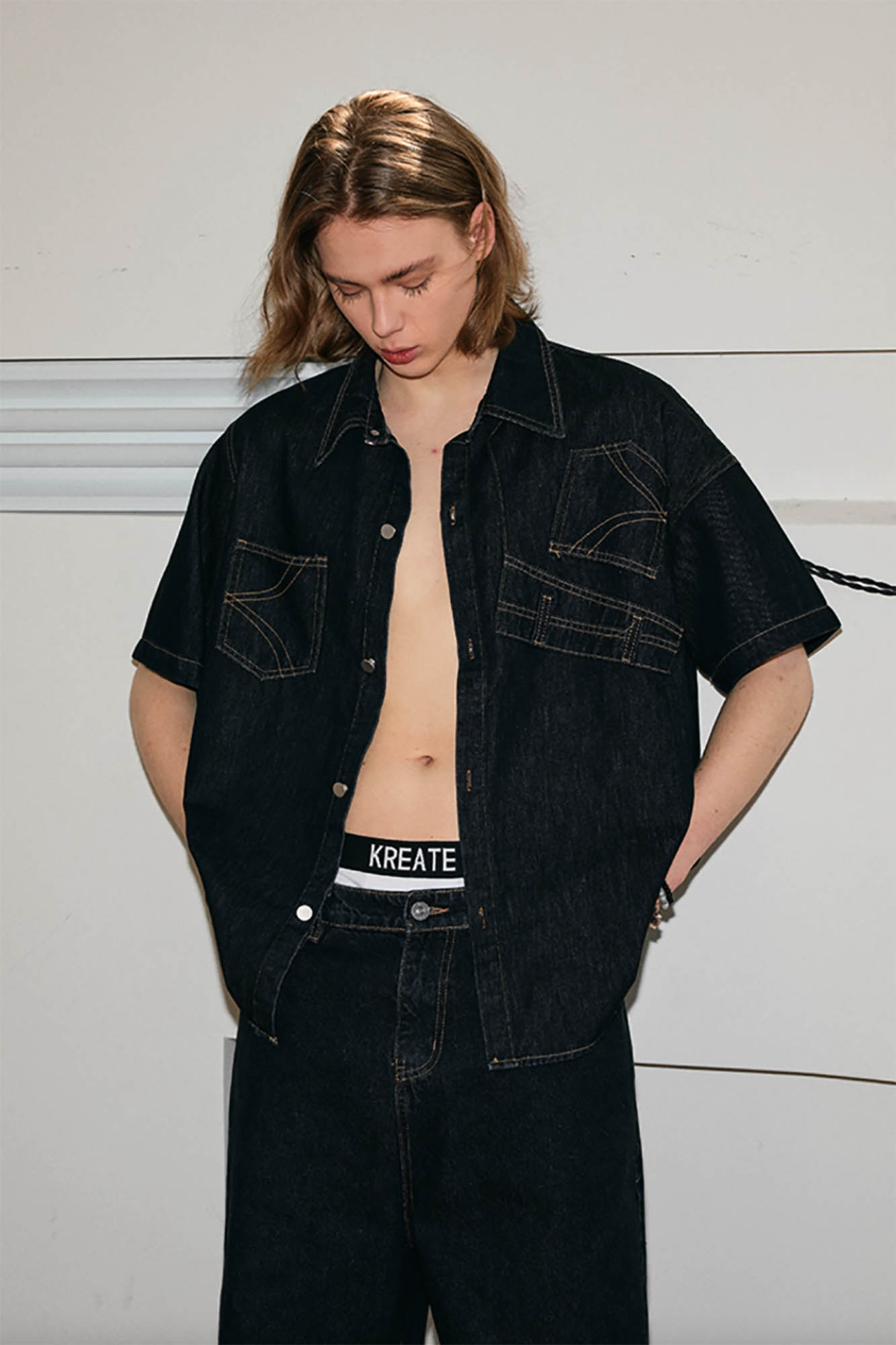 KREATE Inverted Denim Deconstructed Half Shirt