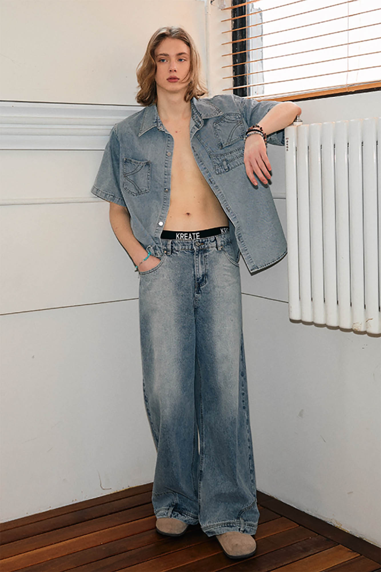 KREATE Inverted Denim Deconstructed Half Shirt