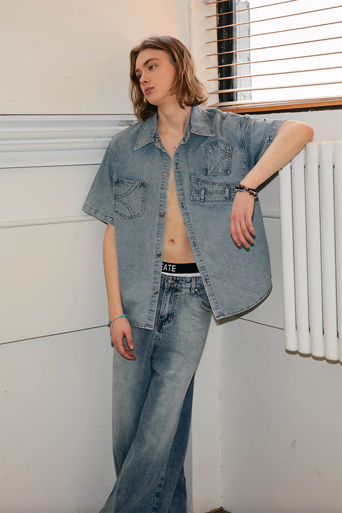 KREATE Inverted Denim Deconstructed Half Shirt