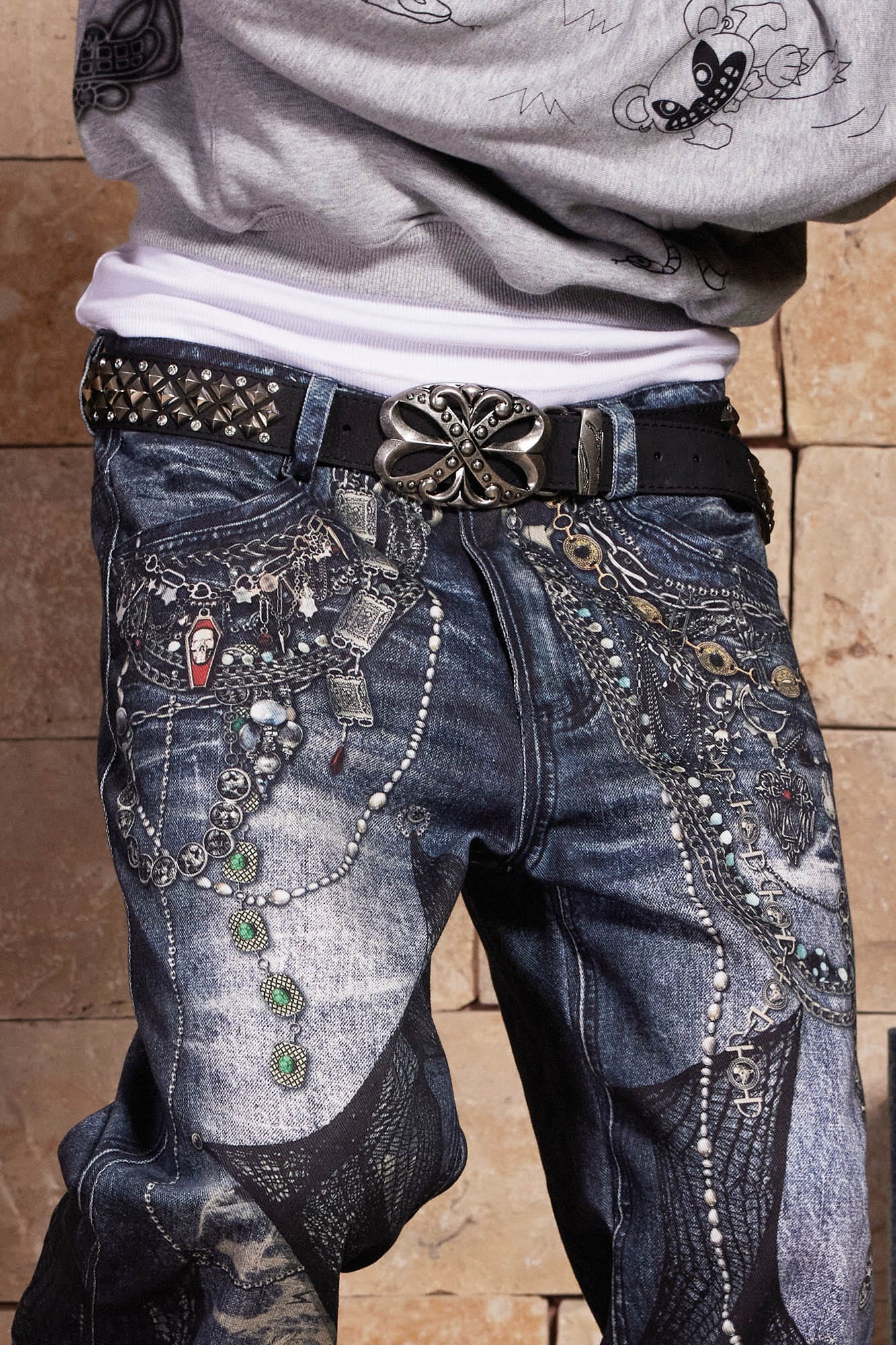 DND4DES Chain Lace Patchwork Flared Jeans