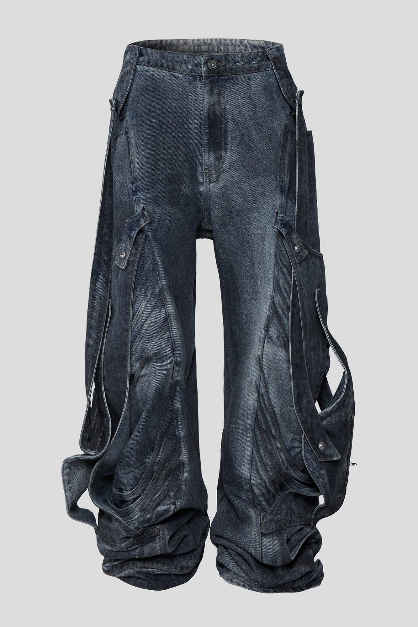 FLYERRER Deconstructed Multi-Strap Wide-Leg Jeans