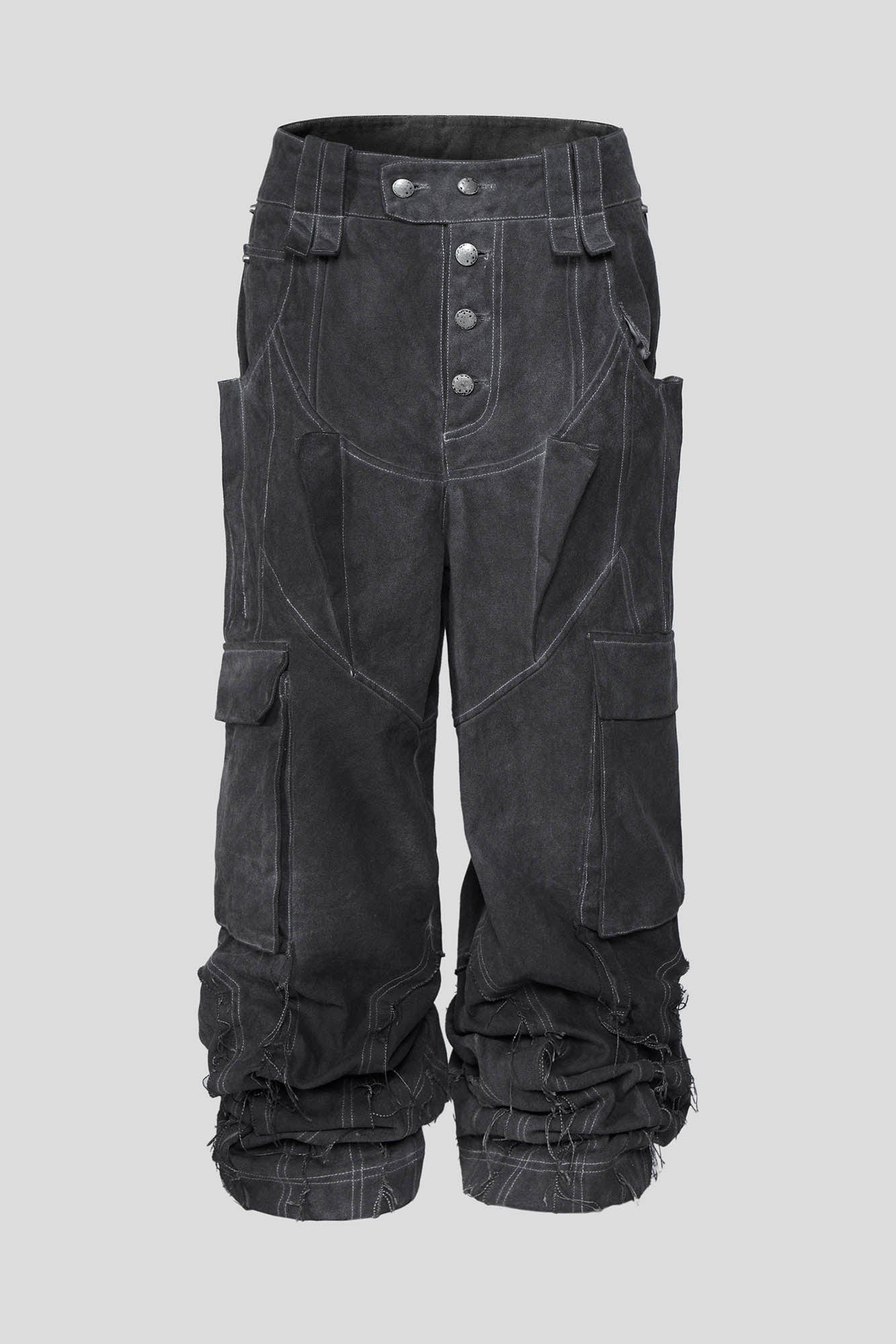 FLYERRER Deconstructed Multi-Pocket Frayed Cargo Pants