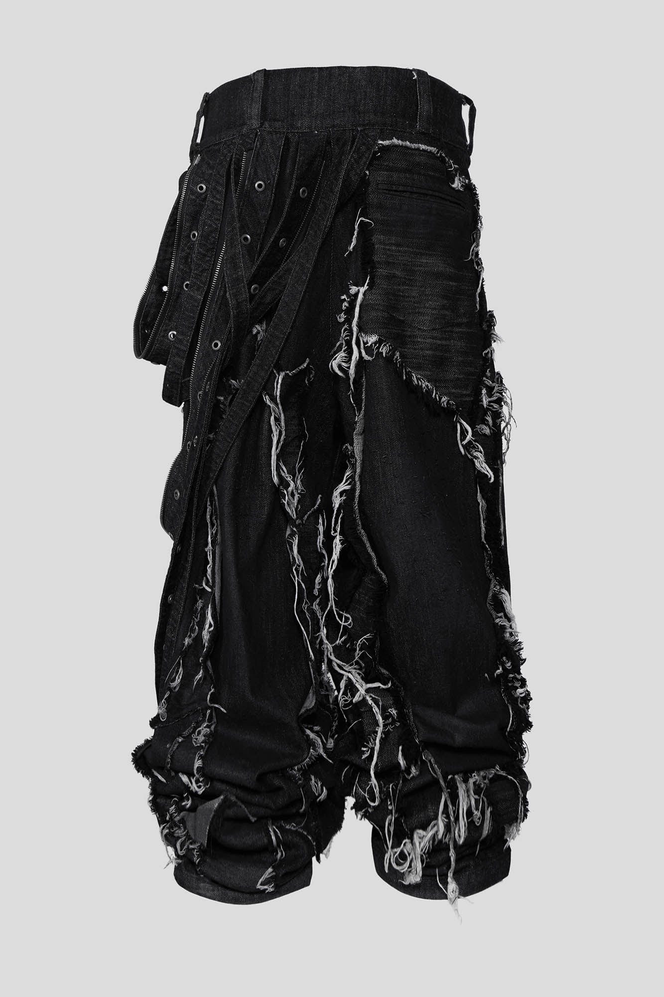 FLYERRER Heavily Frayed Layered Strap Jeans