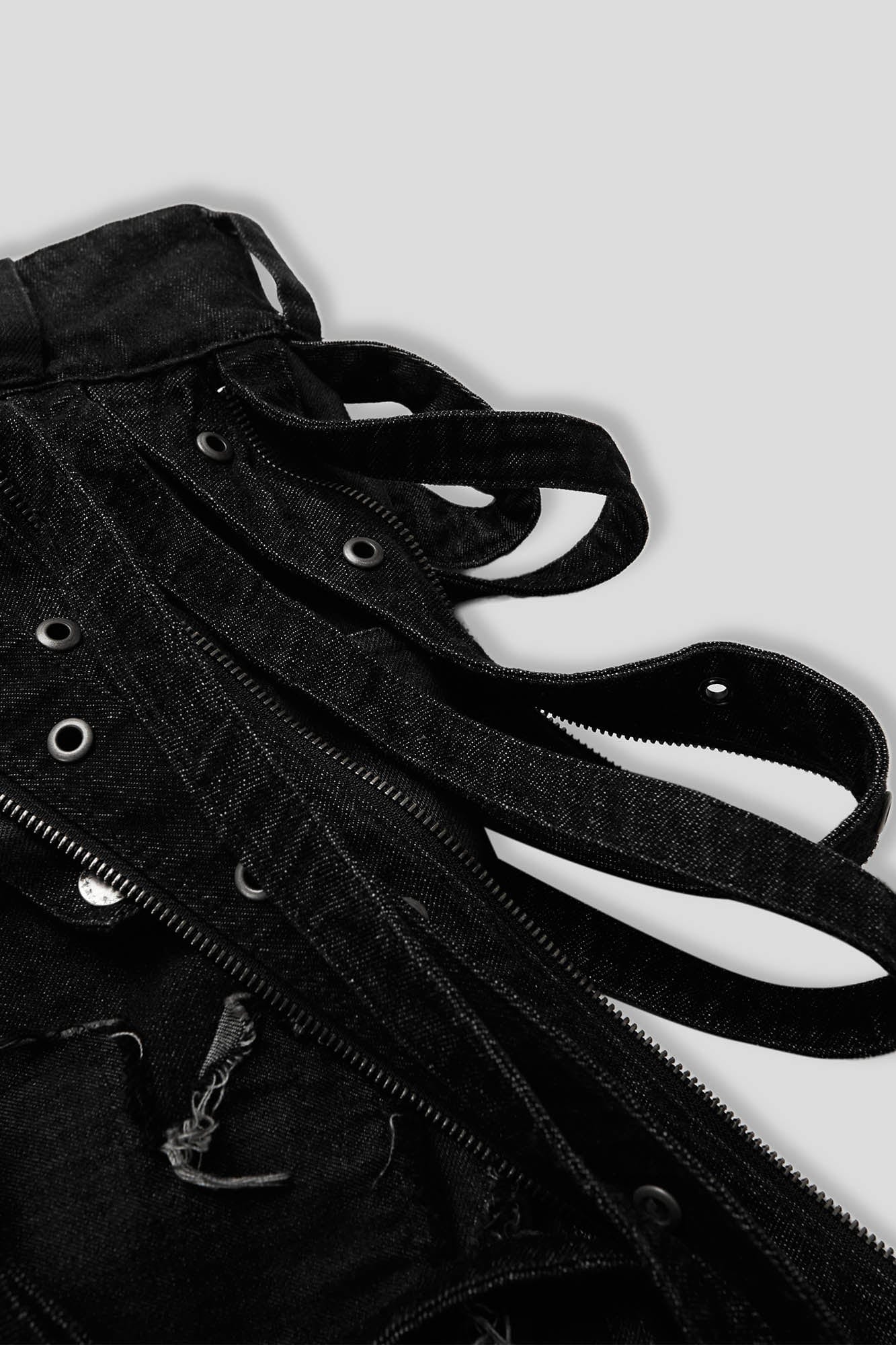 FLYERRER Heavily Frayed Layered Strap Jeans