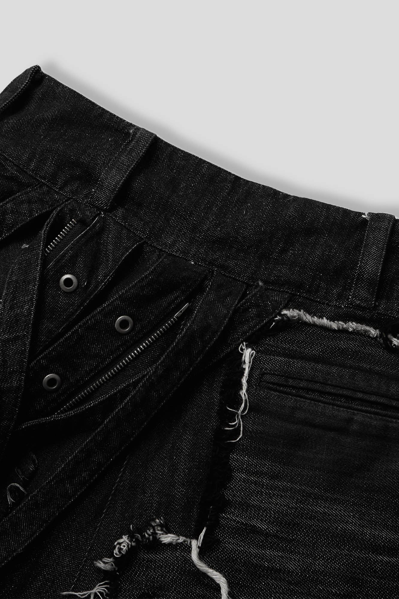 FLYERRER Heavily Frayed Layered Strap Jeans, premium urban and streetwear designers apparel on PROJECTISR.com, FLYERRER