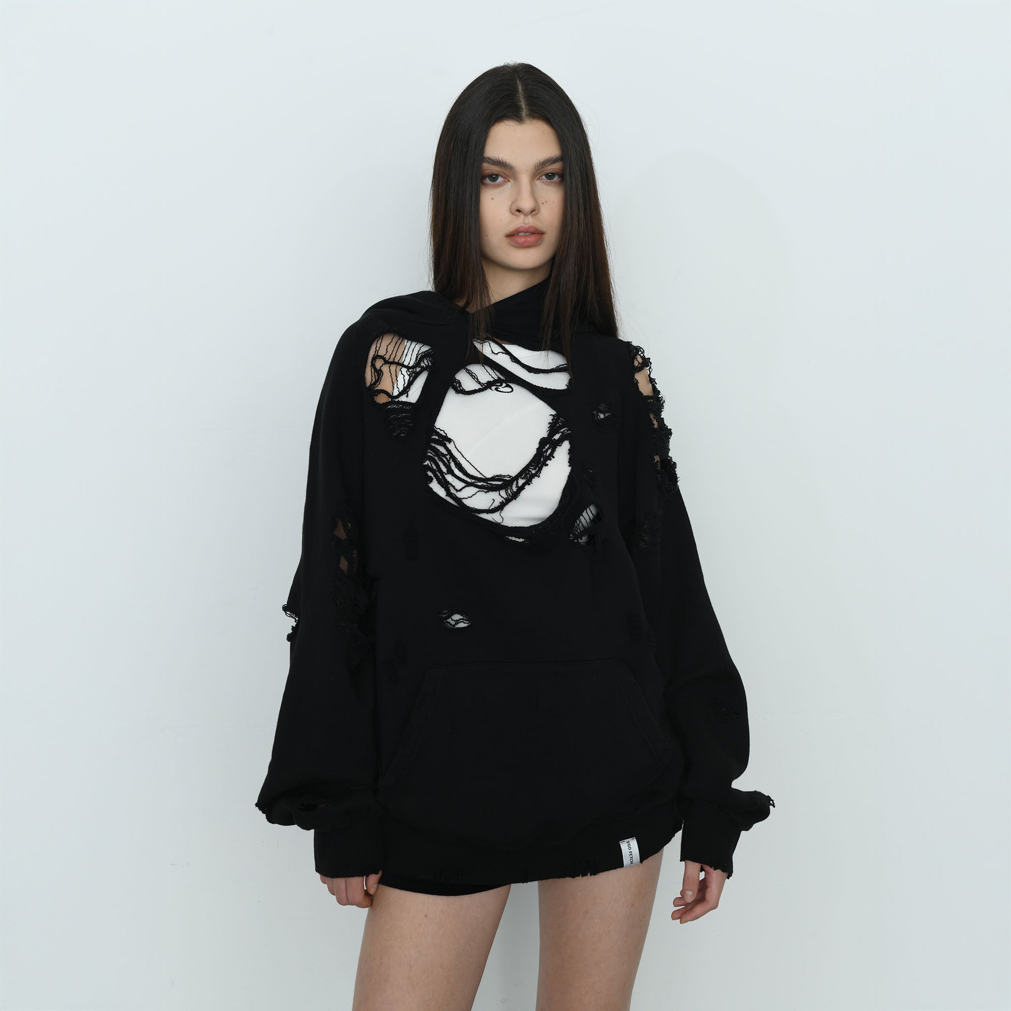 EGOFETCH Ripped Oversized Hoodie