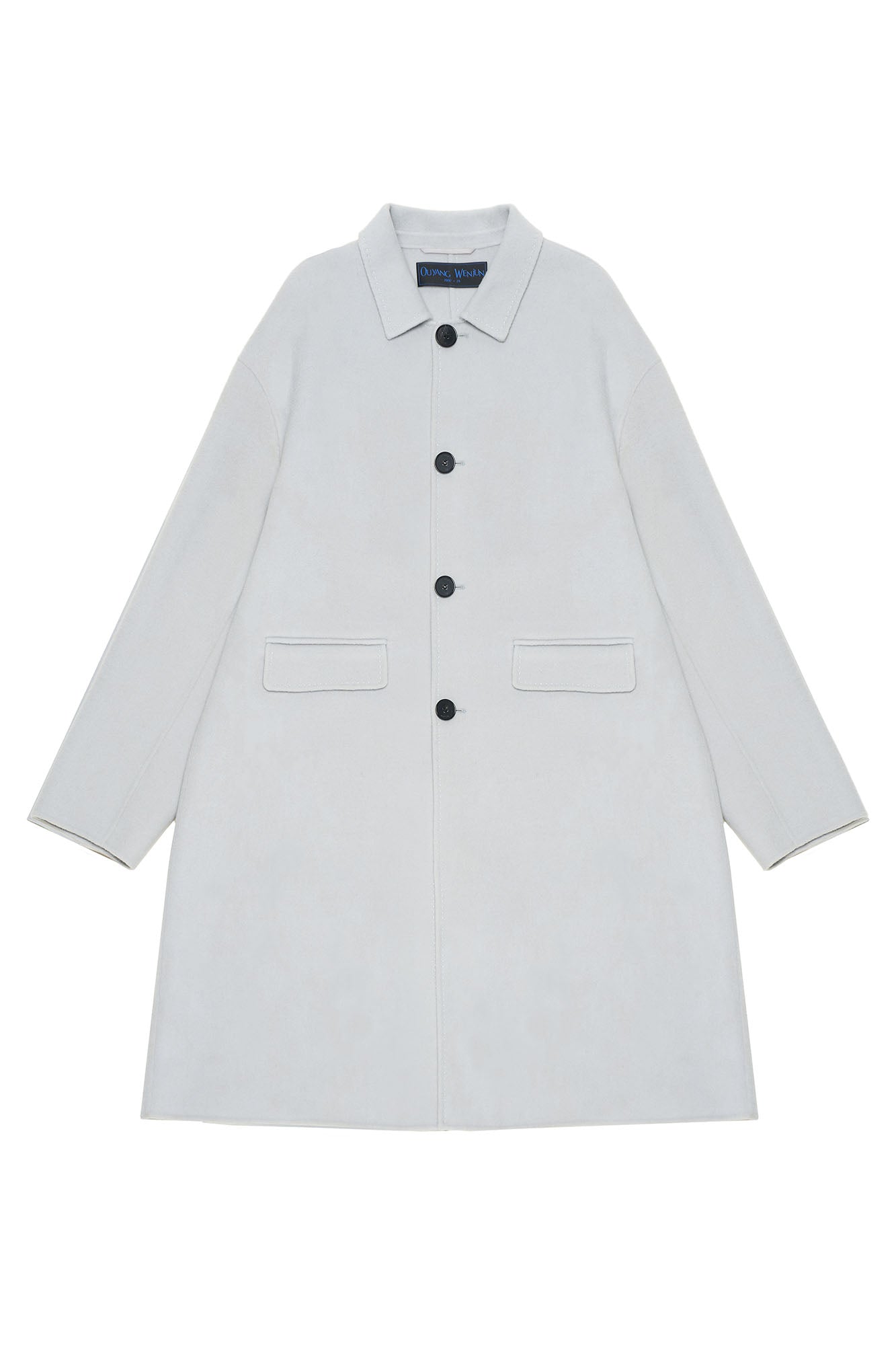 OUYANG WENJUN Single-Breasted Wool Overcoat Gray