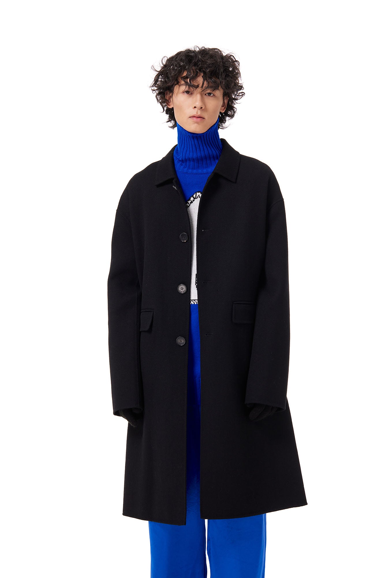 OUYANG WENJUN Single-Breasted Wool Overcoat Black
