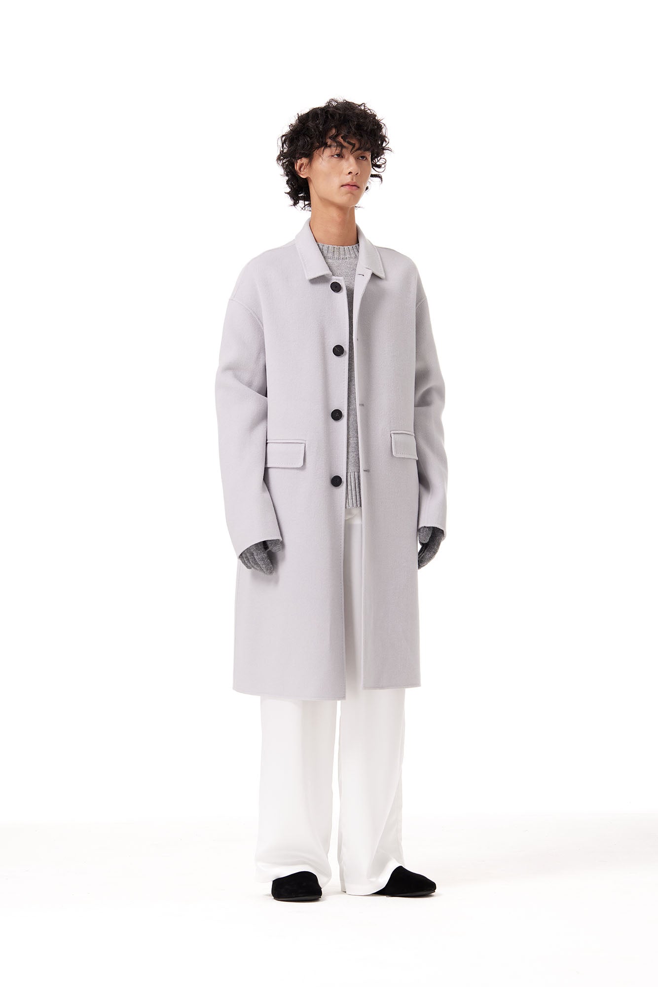 OUYANG WENJUN Single-Breasted Wool Overcoat Gray