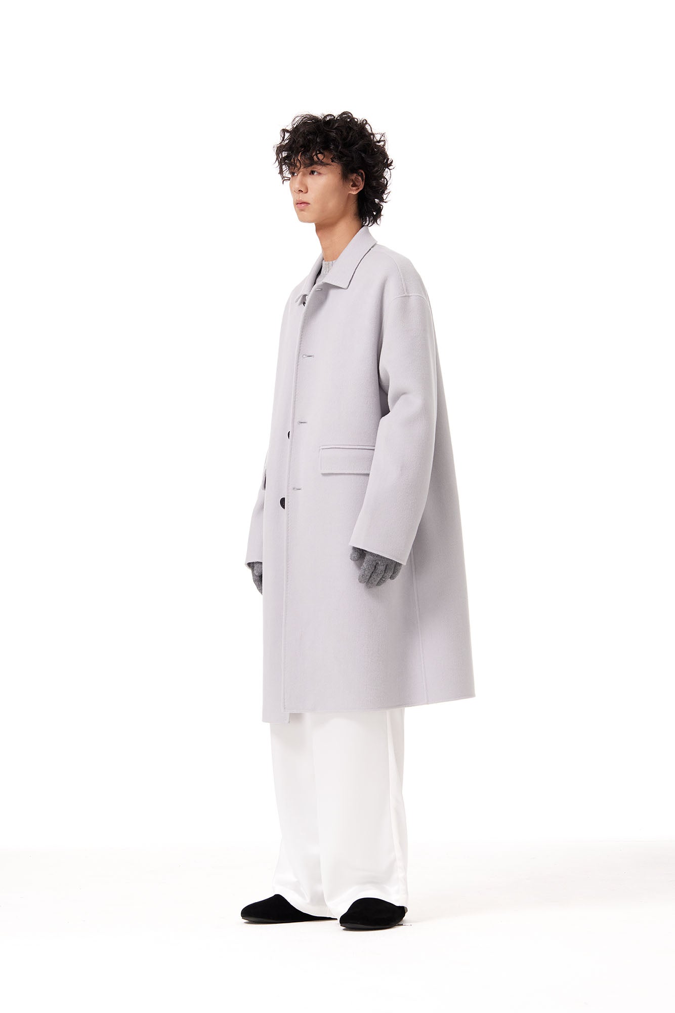 OUYANG WENJUN Single-Breasted Wool Overcoat Gray
