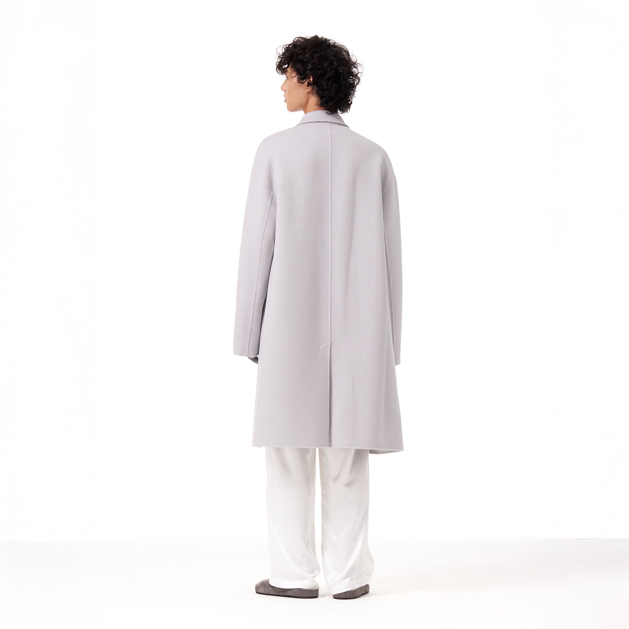 OUYANG WENJUN Single-Breasted Wool Overcoat Gray