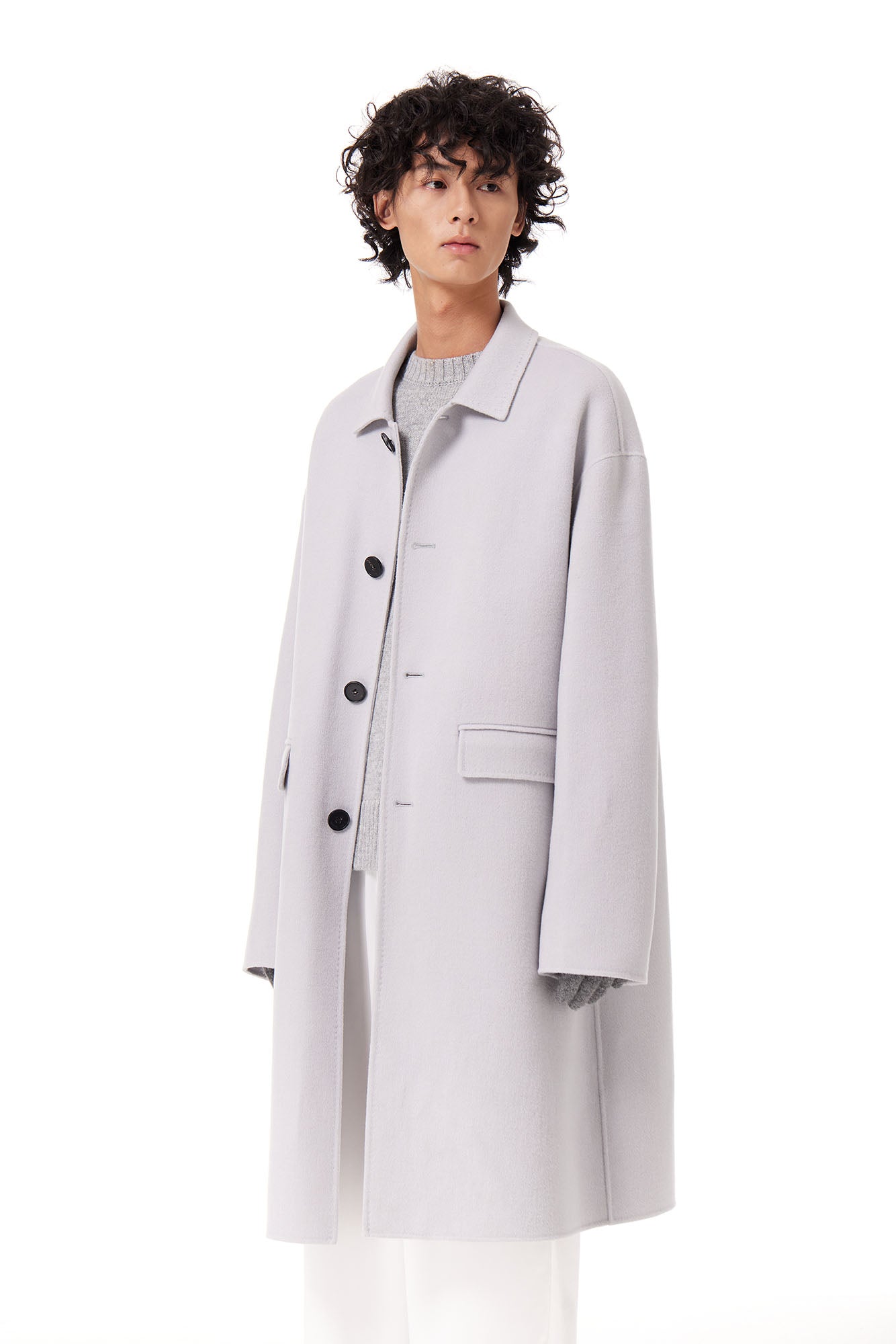OUYANG WENJUN Single-Breasted Wool Overcoat Gray