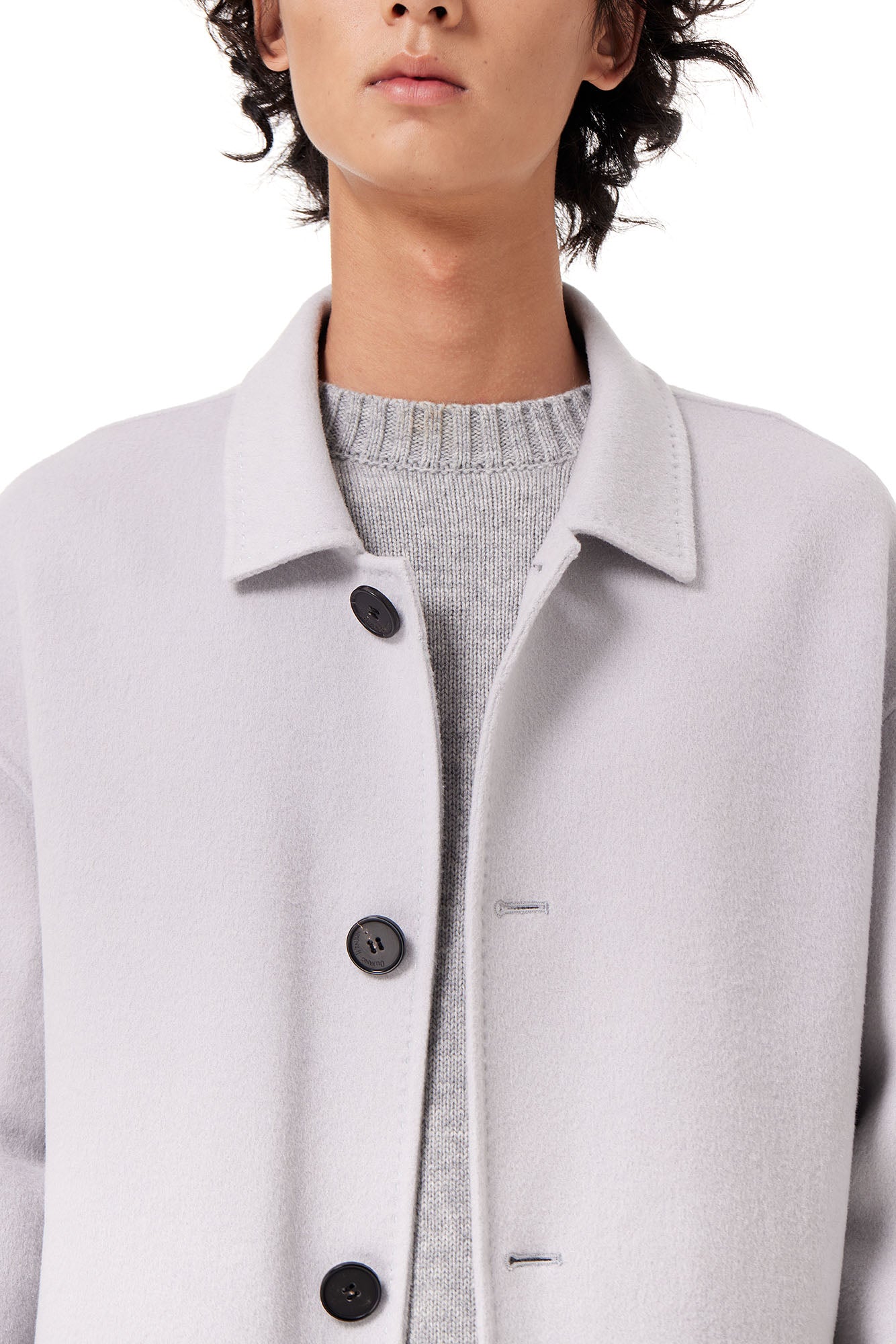 OUYANG WENJUN Single-Breasted Wool Overcoat Gray
