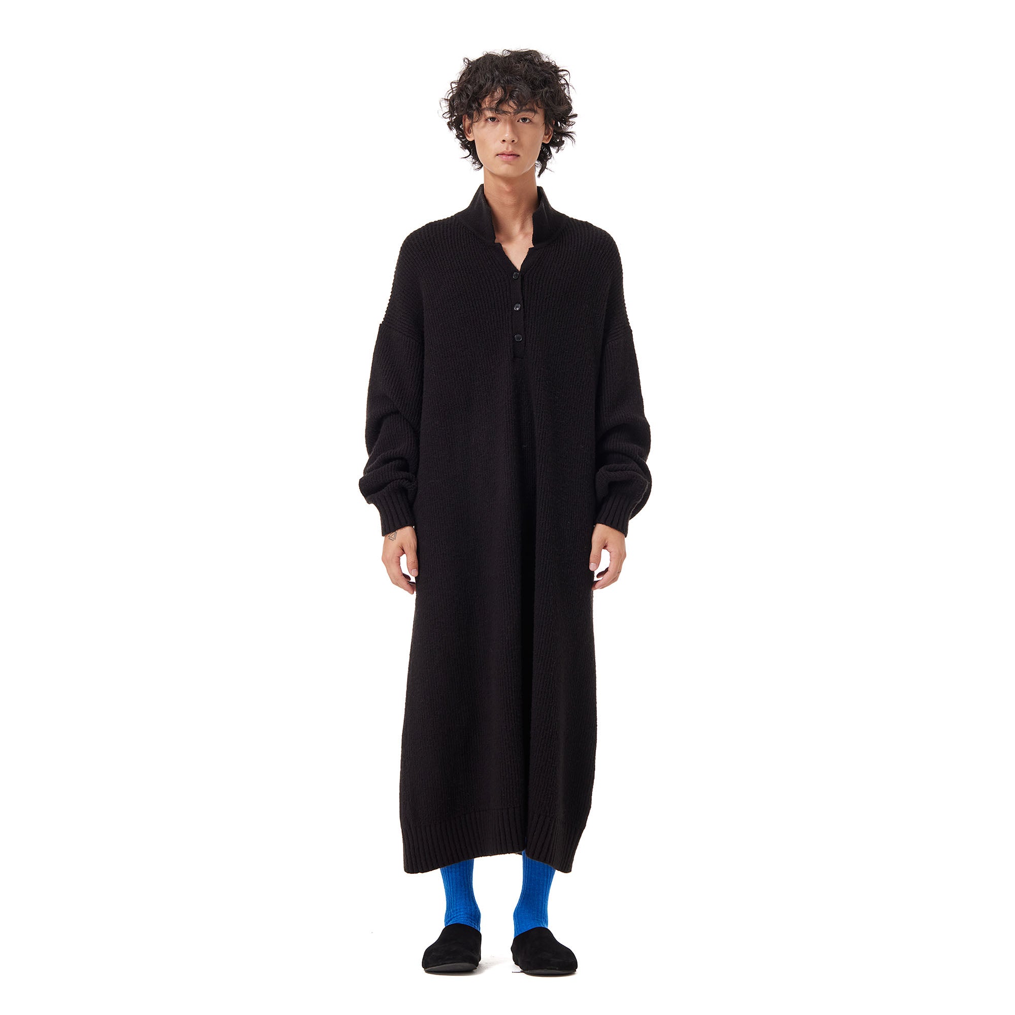 OUYANG WENJUN Half-Placket Knit Maxi Coat
