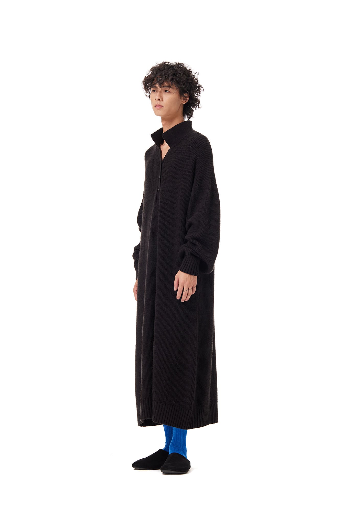 OUYANG WENJUN Half-Placket Knit Maxi Coat