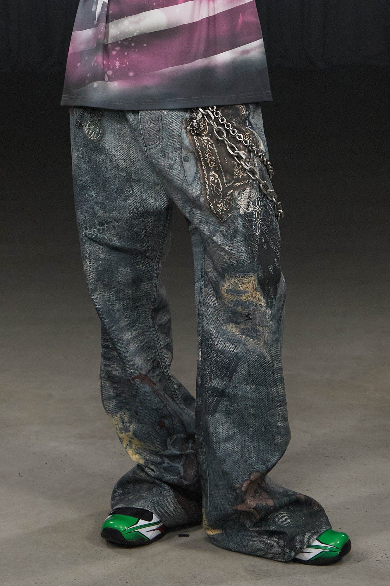 DND4DES Distressed Paisley Bandana Flared Pants