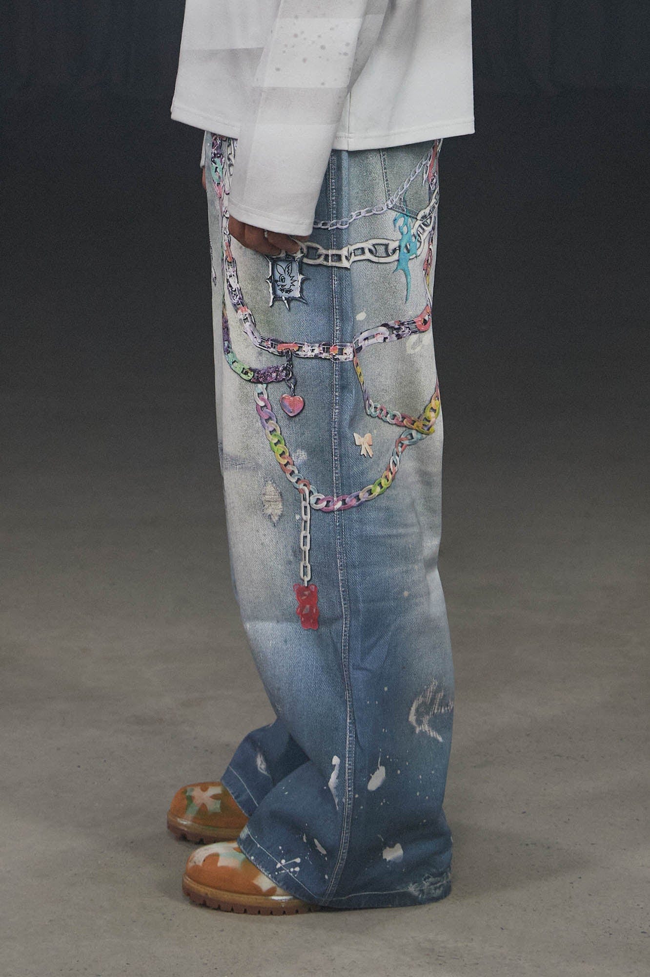 DND4DES Cartoon Chain Wide-Leg Jeans, premium urban and streetwear designers apparel on PROJECTISR.com, DND4DES