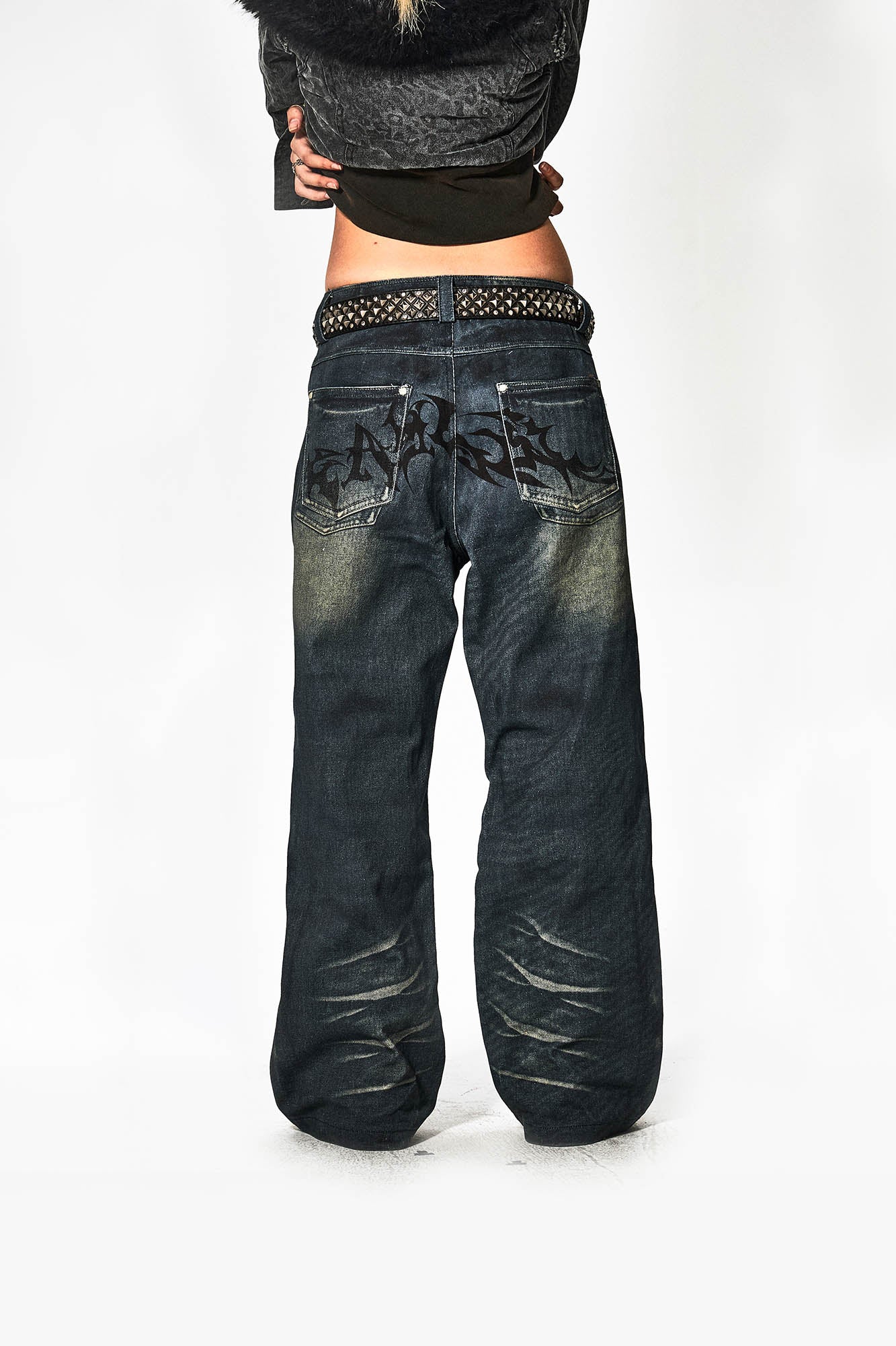 DND4DES Acid Graphics Distressed Wide-Leg Jeans