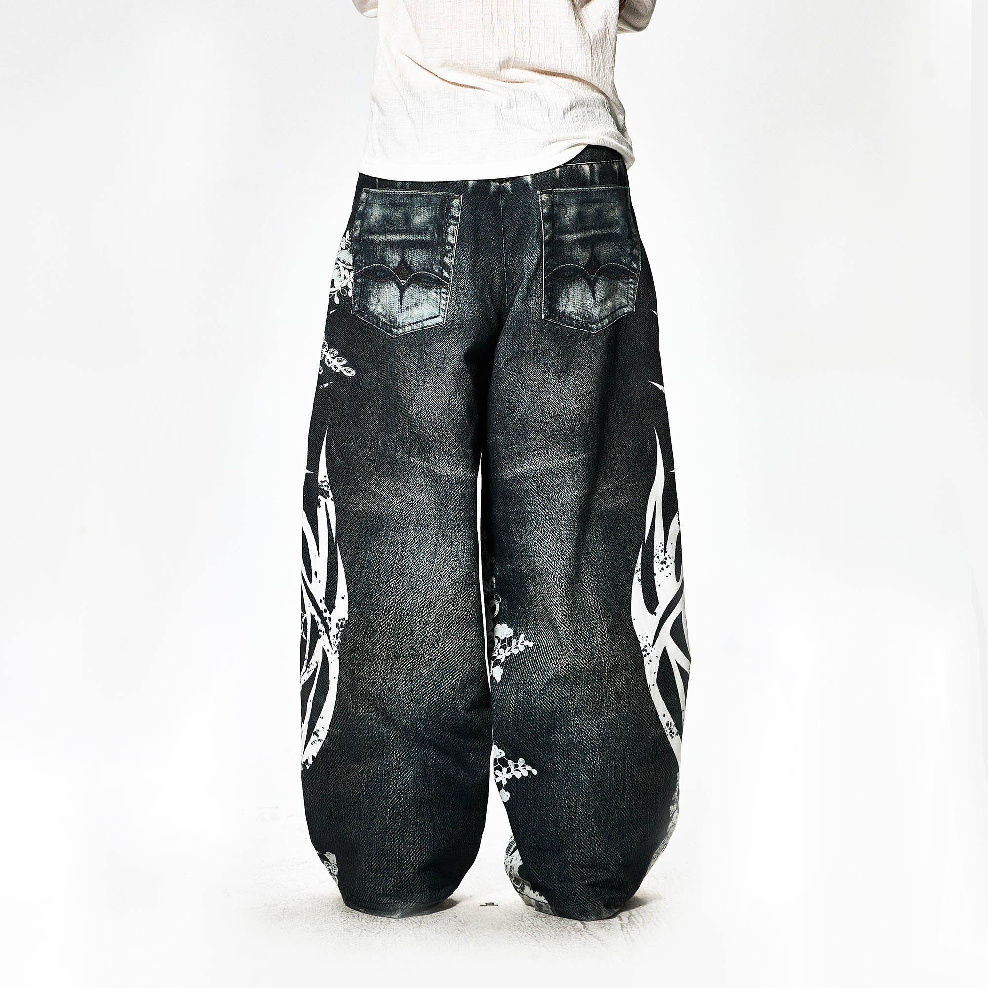 DND4DES Patterned Lace Graphics Wide-Leg Jeans