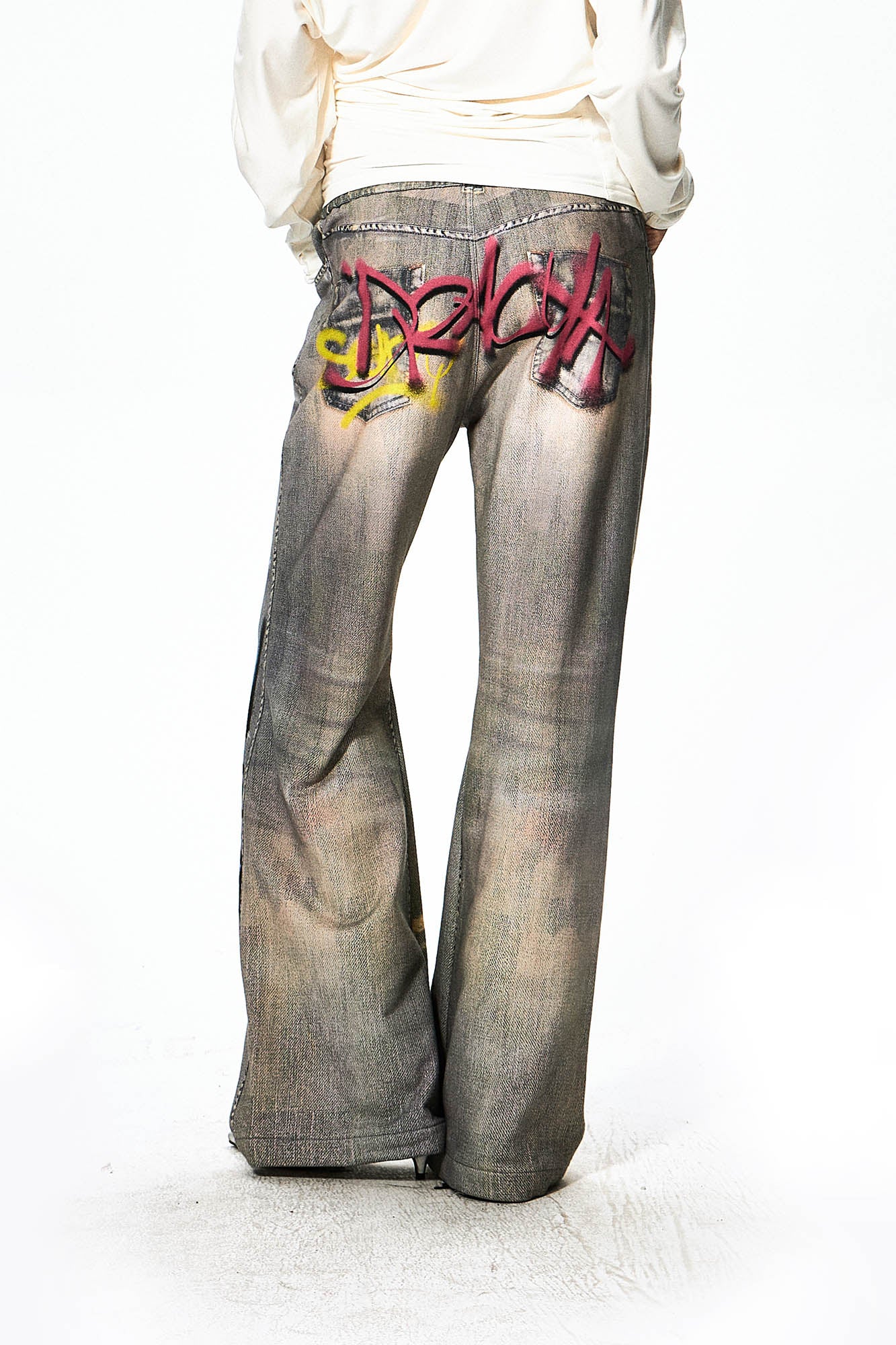 DND4DES Distressed Graffiti Flared Pants