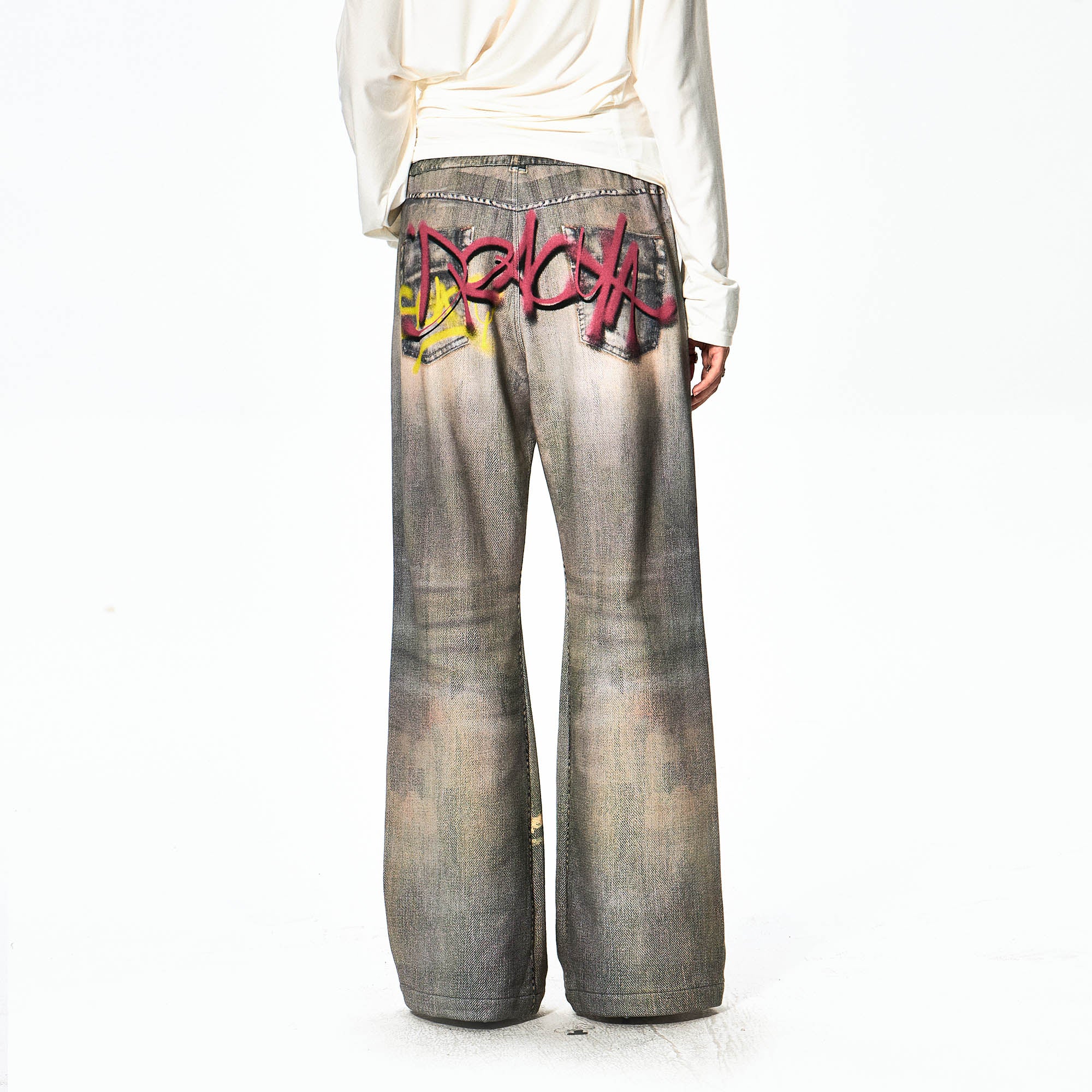 DND4DES Distressed Graffiti Flared Pants