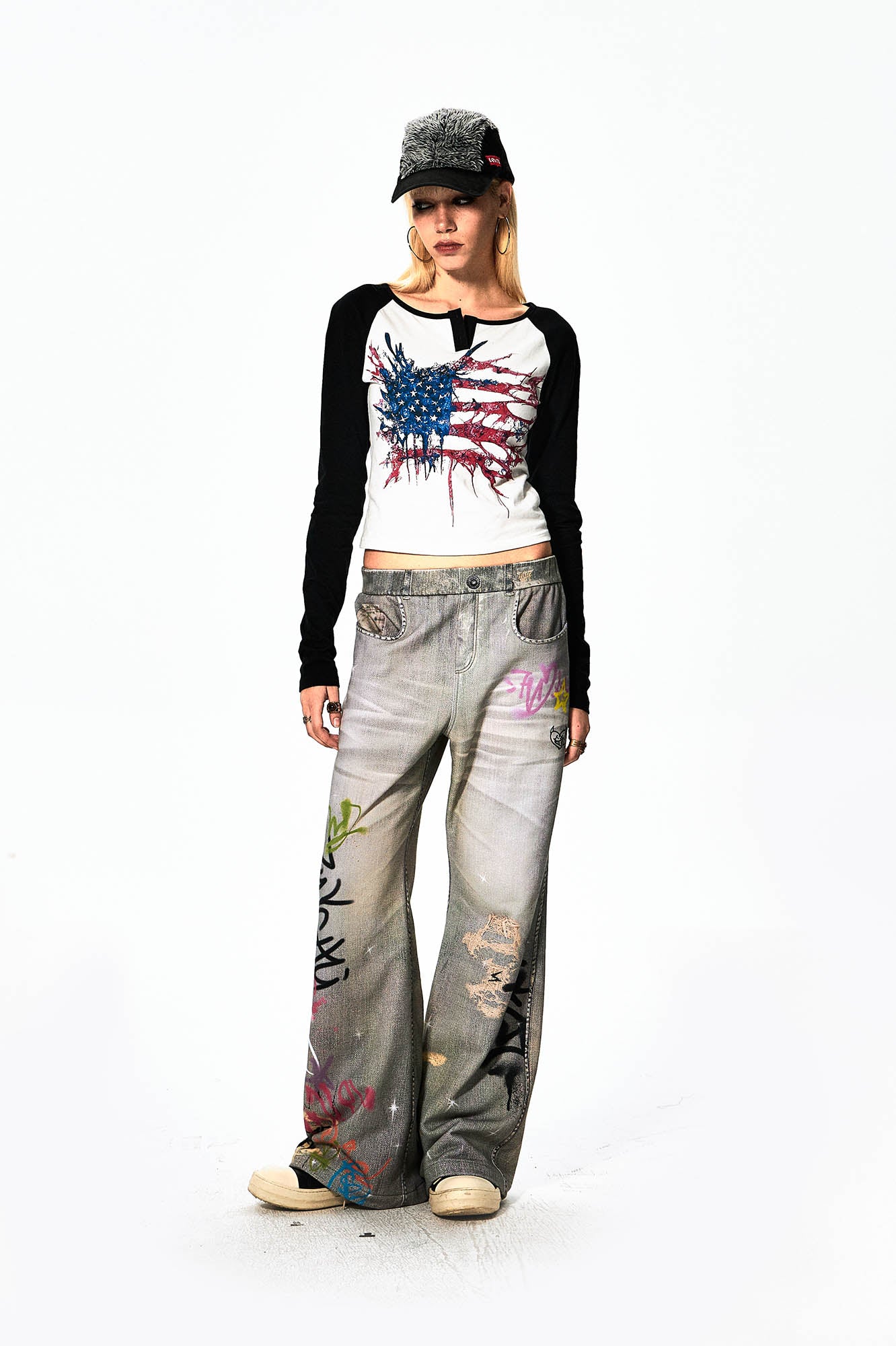 DND4DES Distressed Graffiti Flared Pants