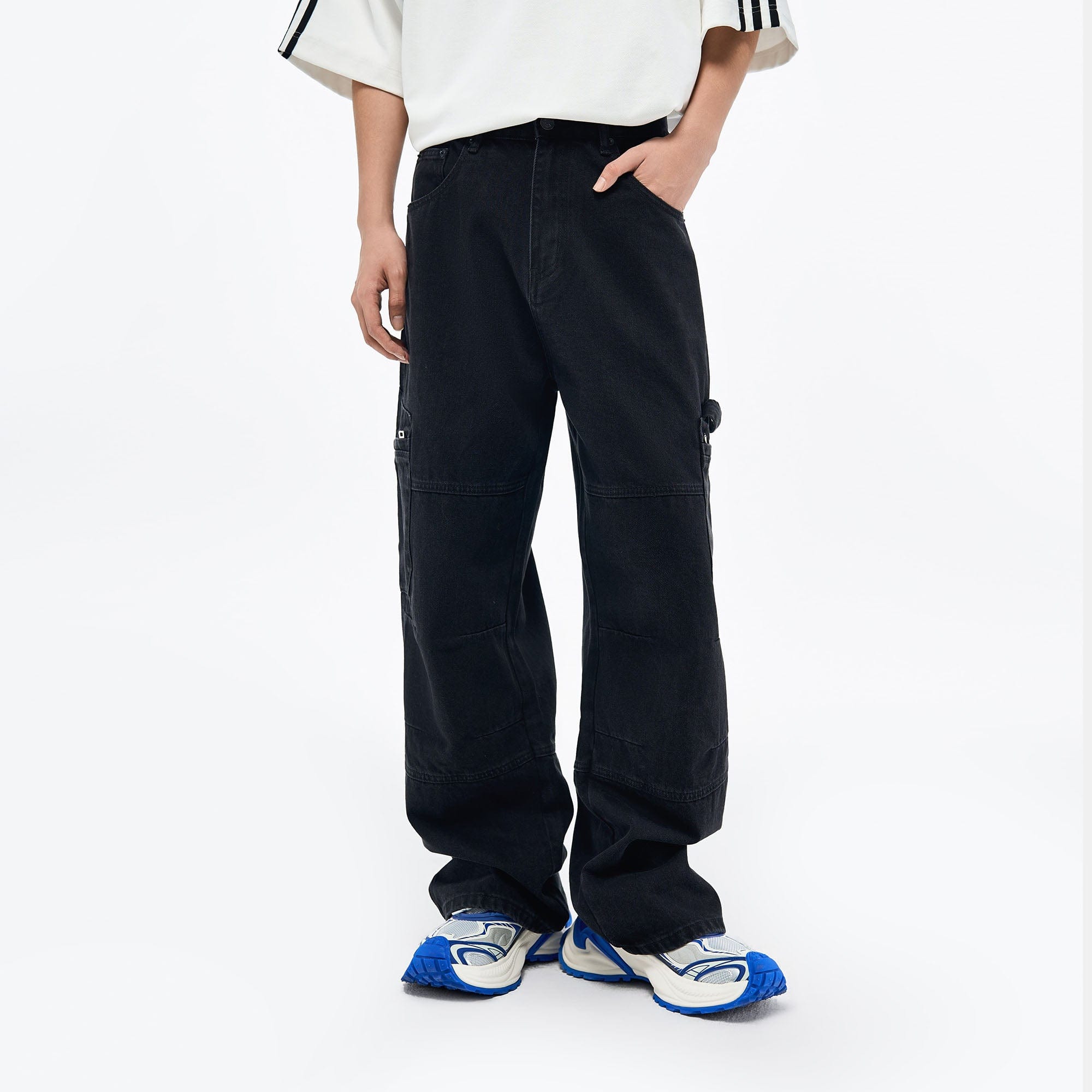 OVERLAPS Washed Multi-Pocket Cargo Jeans, premium urban and streetwear designers apparel on PROJECTISR.com, OVERLAPS