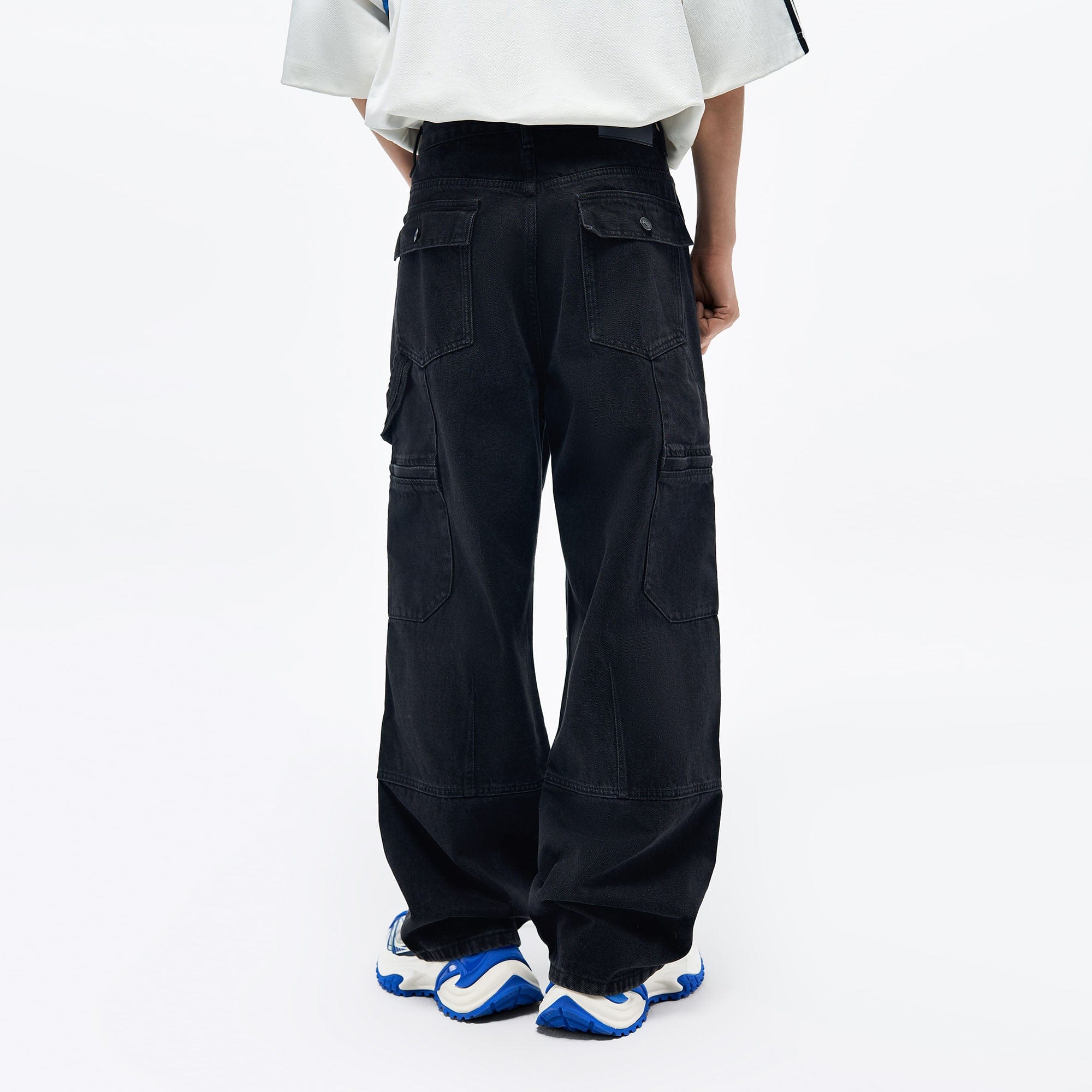 OVERLAPS Washed Multi-Pocket Cargo Jeans, premium urban and streetwear designers apparel on PROJECTISR.com, OVERLAPS