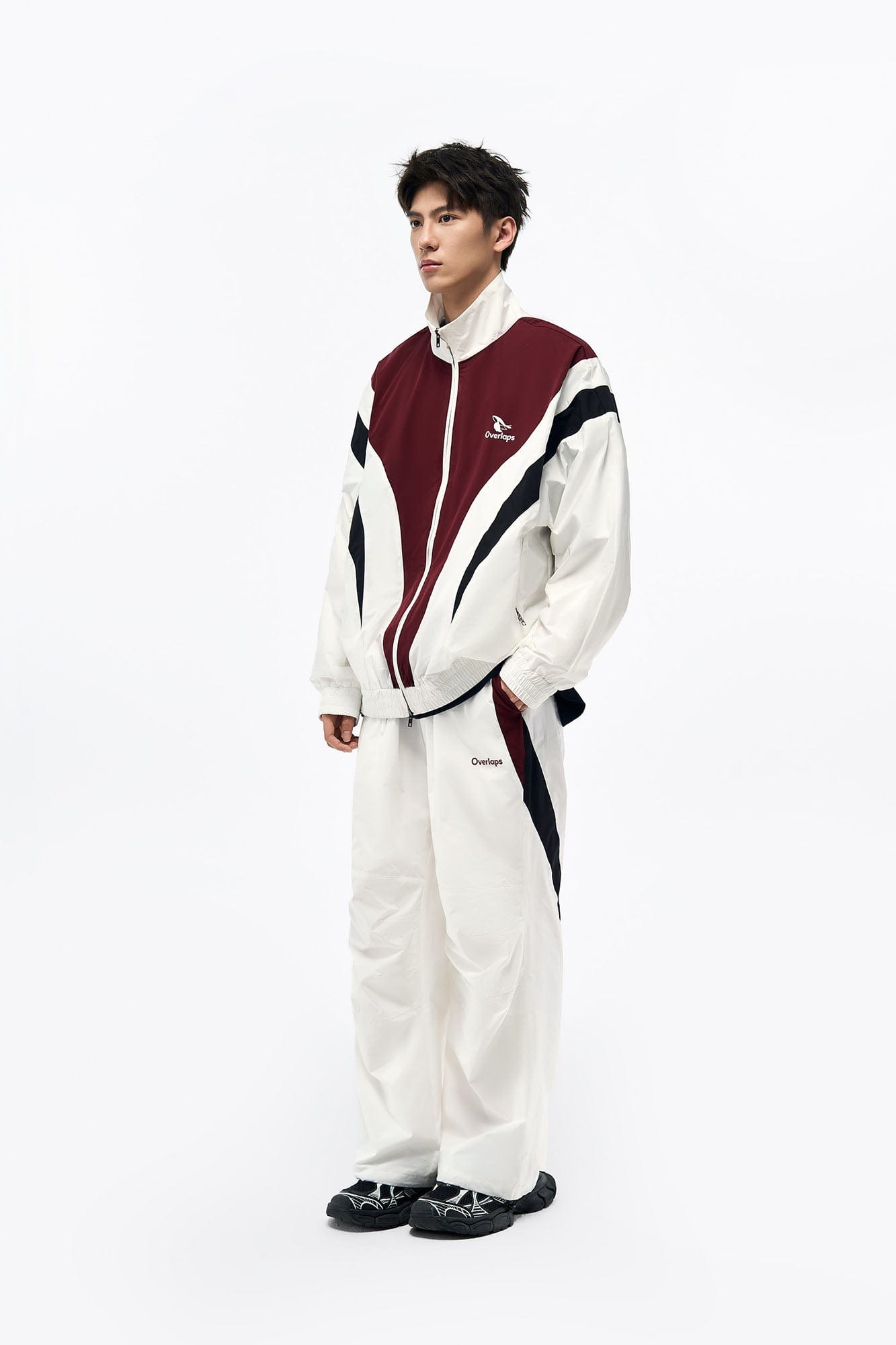 OVERLAPS Retro Contrast Spliced Track Jacket, premium urban and streetwear designers apparel on PROJECTISR.com, OVERLAPS