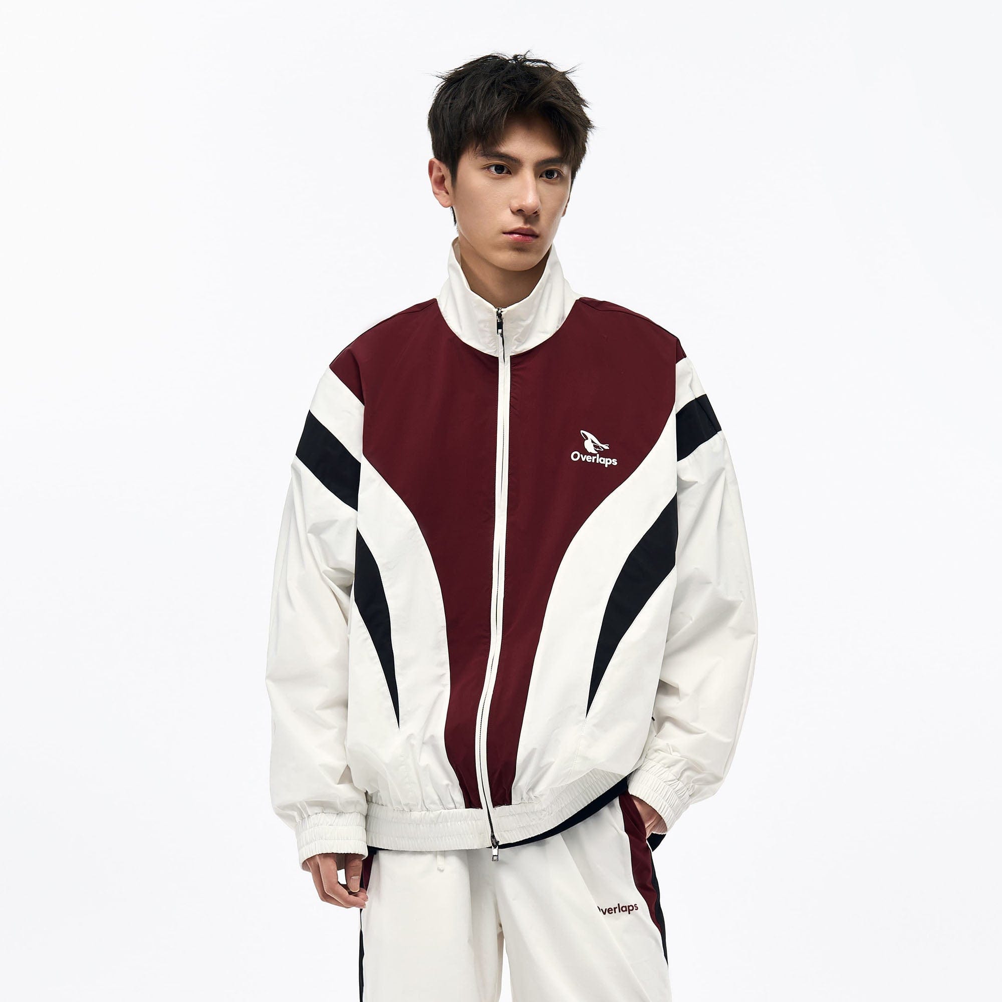 OVERLAPS Retro Contrast Spliced Track Jacket, premium urban and streetwear designers apparel on PROJECTISR.com, OVERLAPS