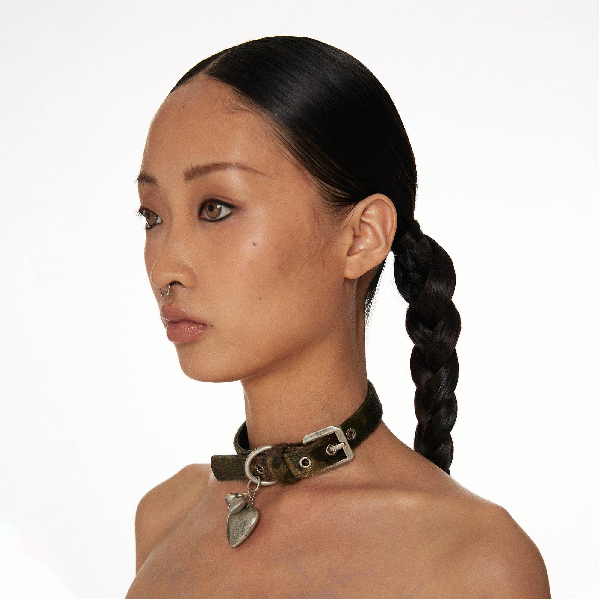 SCHWARZGOLD Mohair Metal Heart Choker, premium urban and streetwear designers apparel on PROJECTISR.com, SCHWARZGOLD