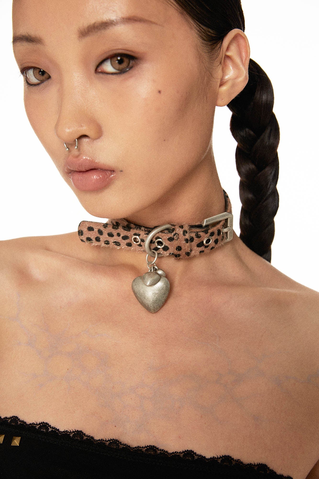 SCHWARZGOLD Mohair Metal Heart Choker, premium urban and streetwear designers apparel on PROJECTISR.com, SCHWARZGOLD