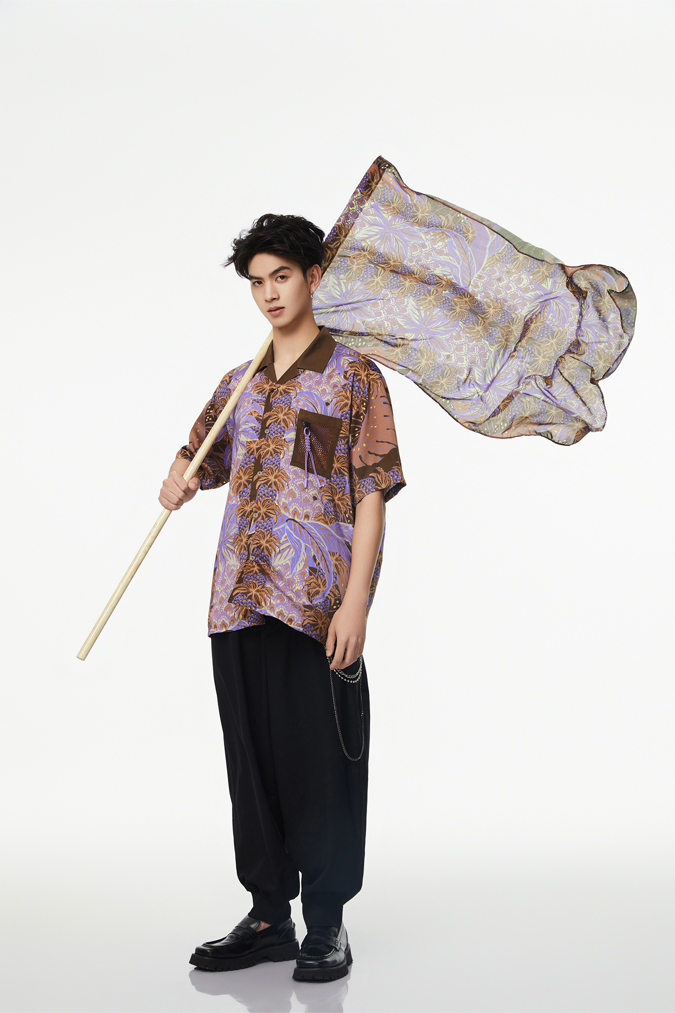 MASH UP ASIA Hawaiian Pineapple Graphic Half Shirt Purple, premium urban and streetwear designers apparel on PROJECTISR.com, MASH UP ASIA